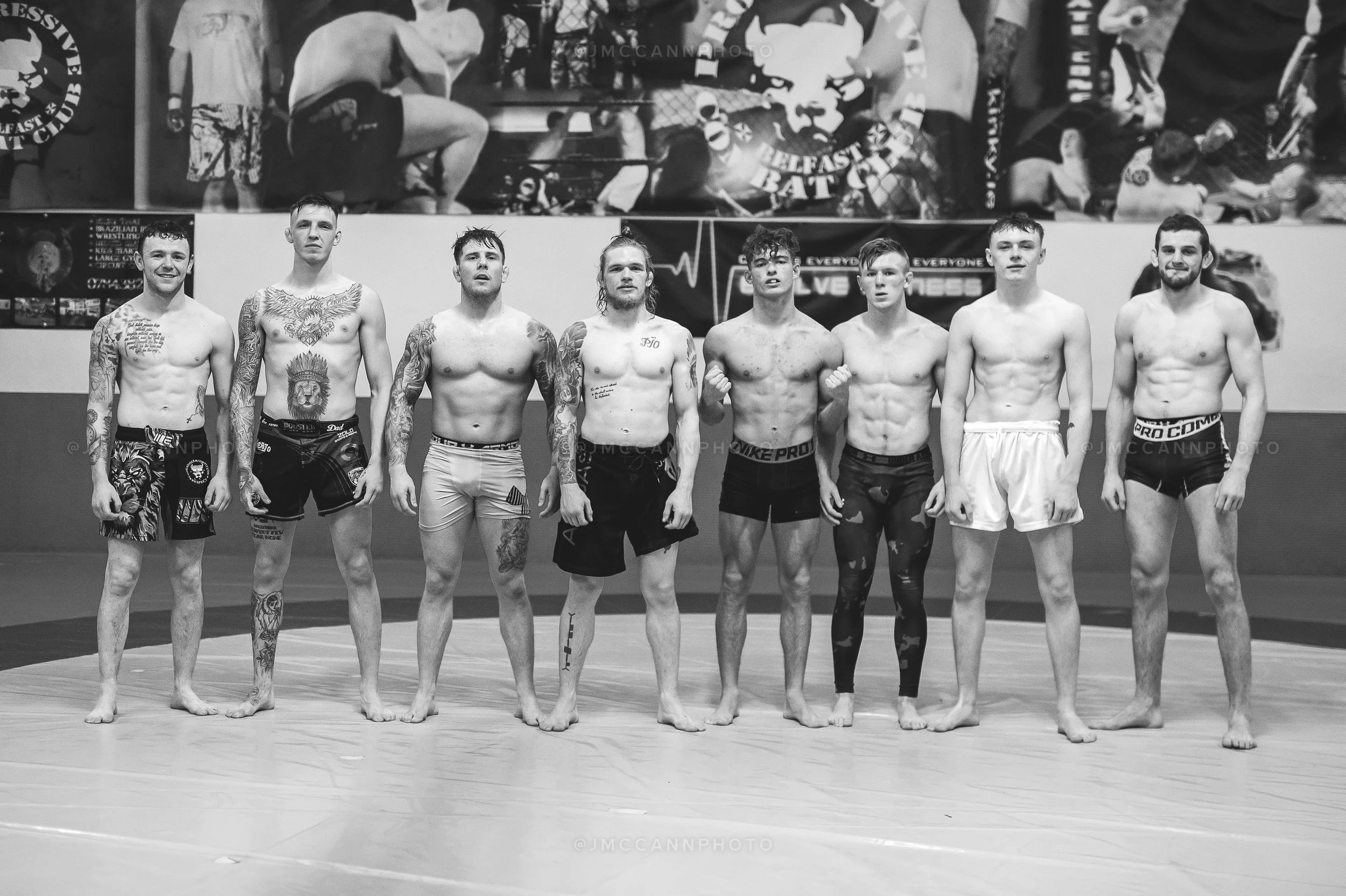 After sparring with (L-R) James McErlean, Patrick McAlister, Decky Dalton, Glenn McVeigh, Matthew Elliott, Garrett Smylie, and Joe McColgan.