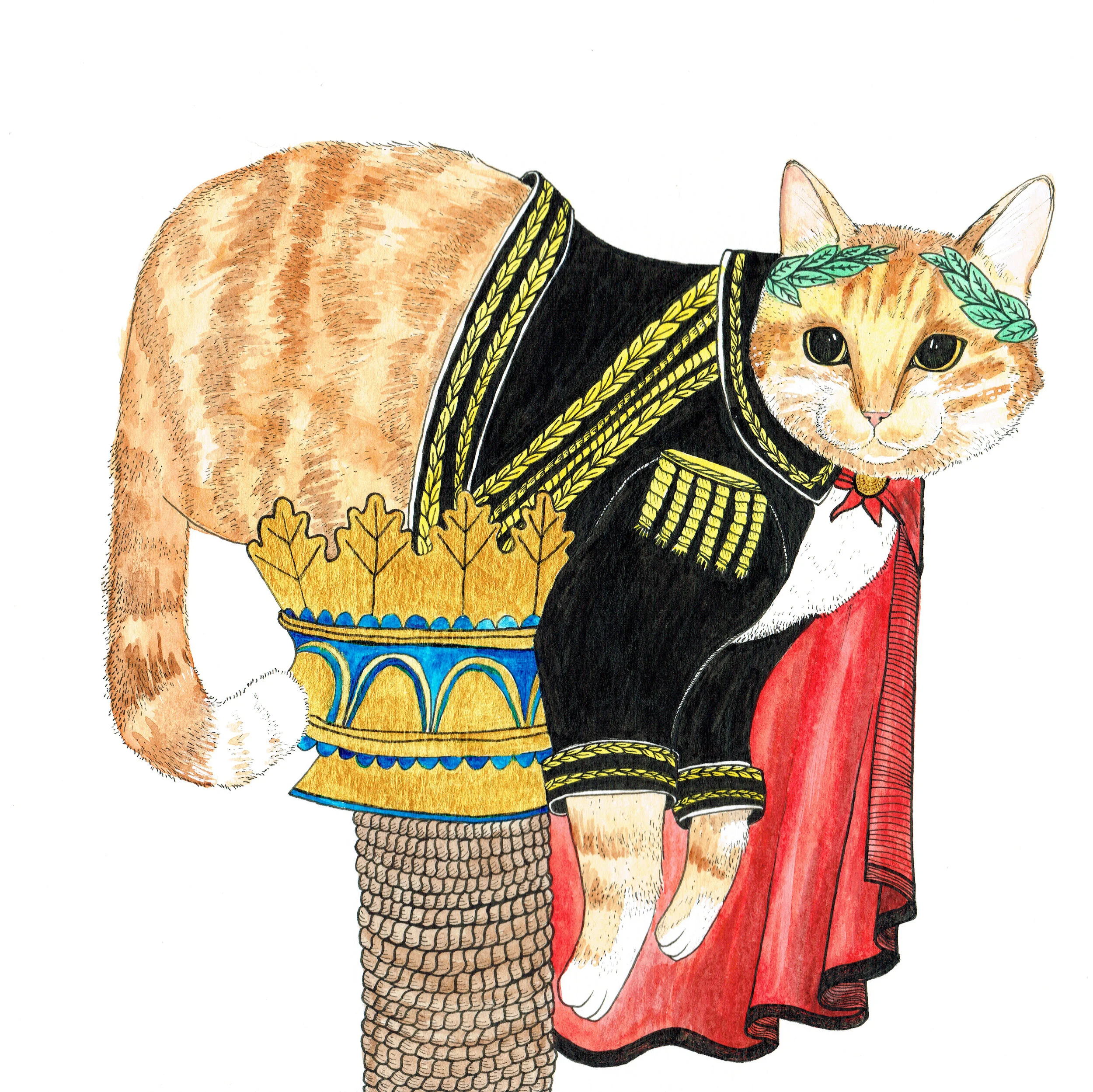This commission was for a cat nicknamed "The Emperor" that actually sits on his cat tower like this!&nbsp;