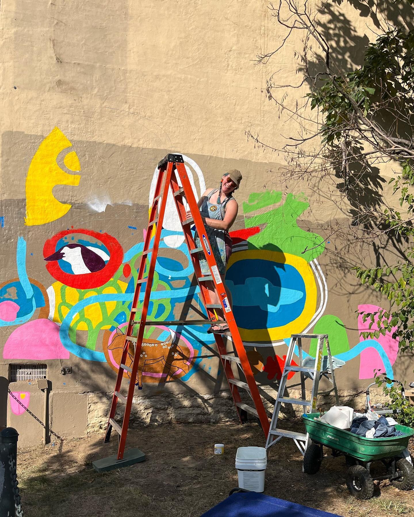 Work ! In ! Progress ! 
It&rsquo;s a race against the weather as this paint gets cranky when it is over 85 or under 65 degrees (same) so cross your fingers for some warm days next week! 
🍂 🎨 
This rainbow explosion is made  possible by @nestnorthsi