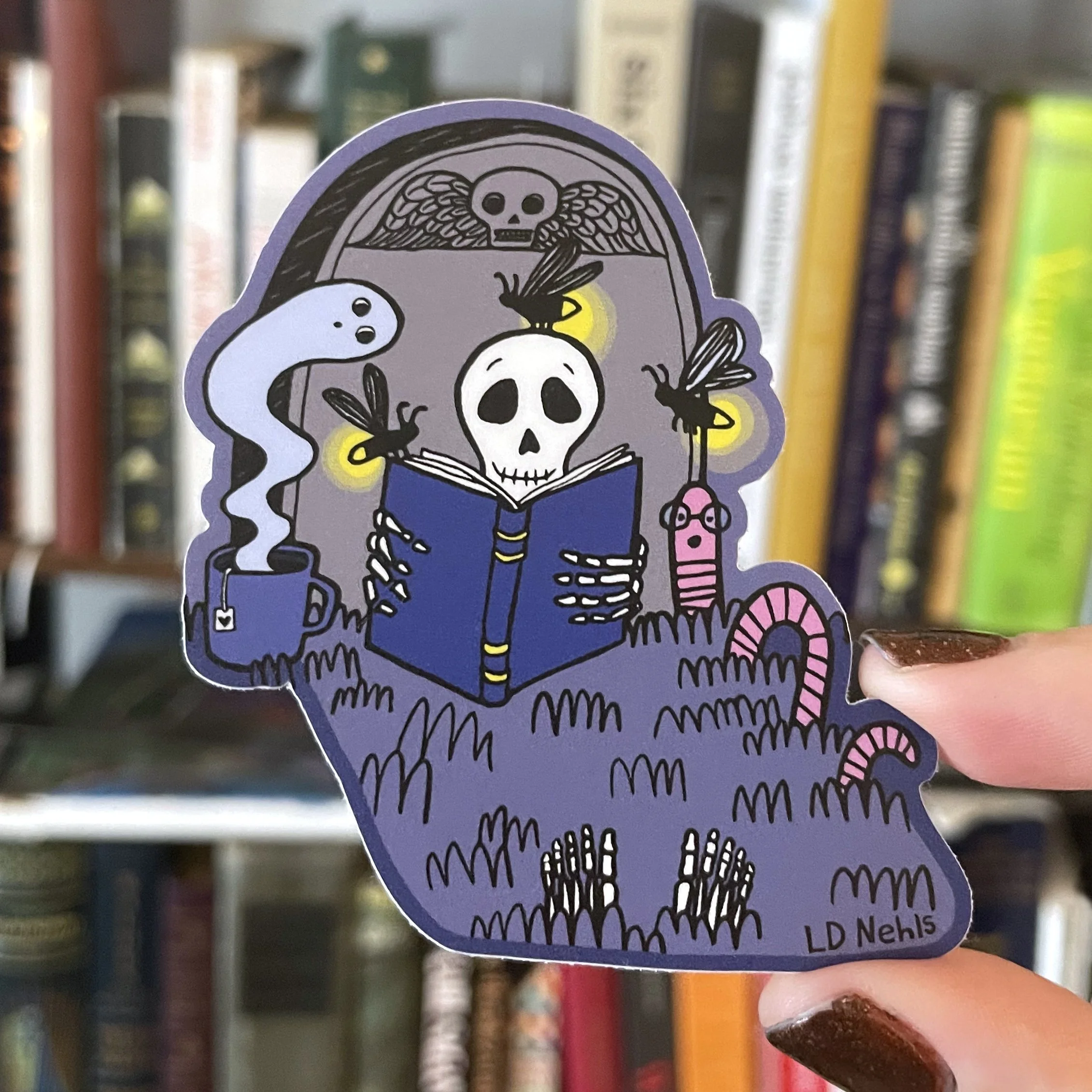 skeleton reading with friends sticker shelf background.jpg