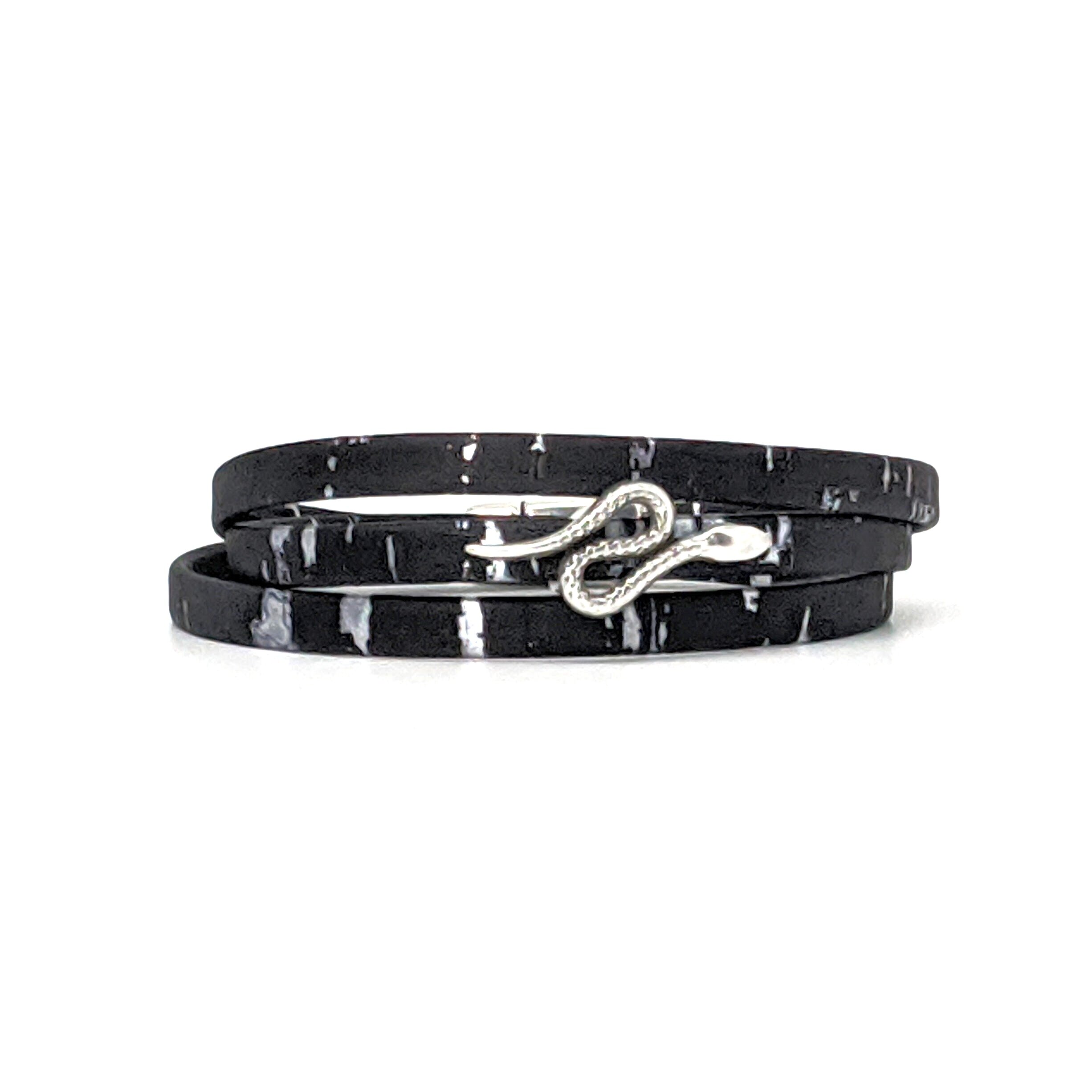 unique handmade wrap cork bracelet, unique, silver snake
