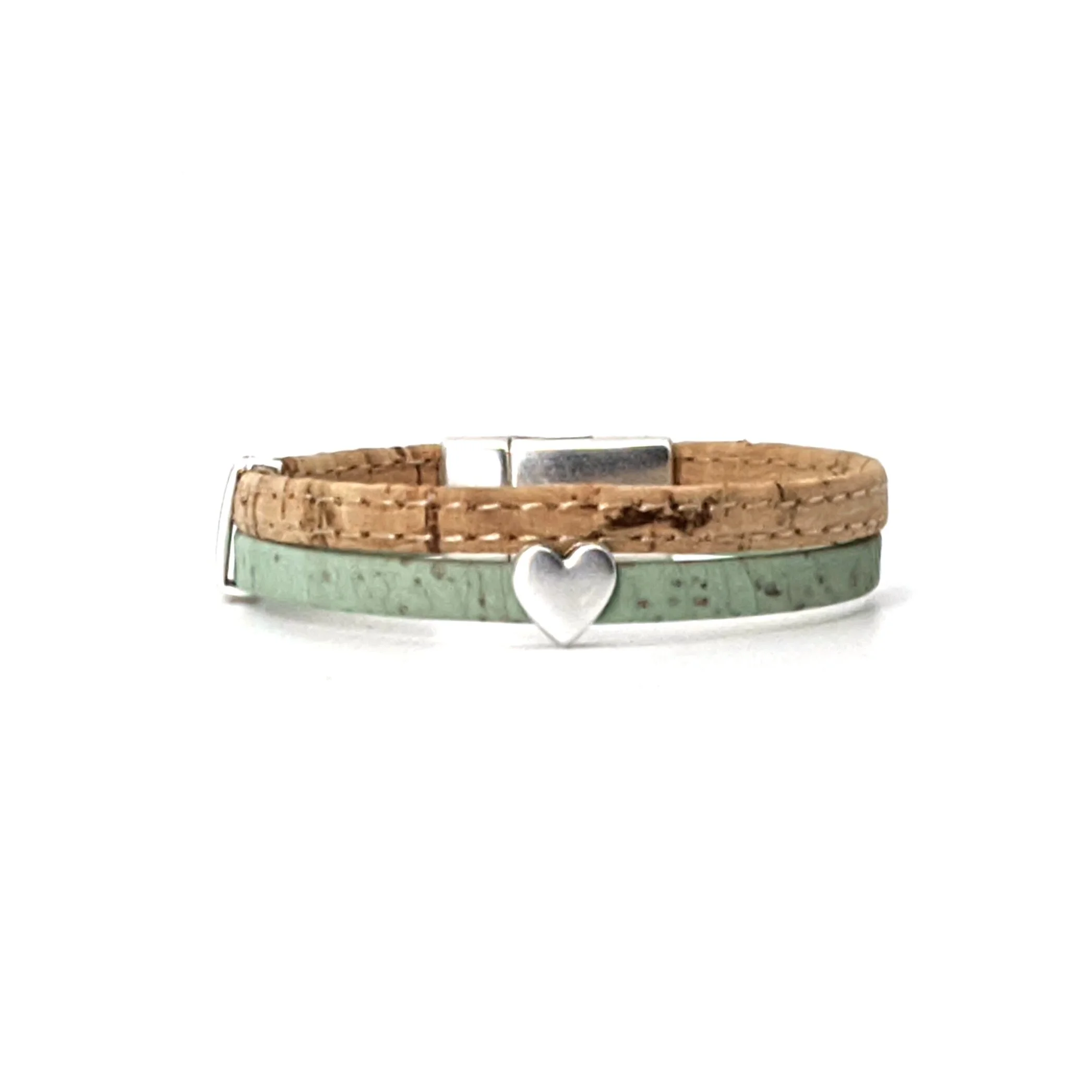 unique handmade bracelet, silver heart, custom sized, mint green