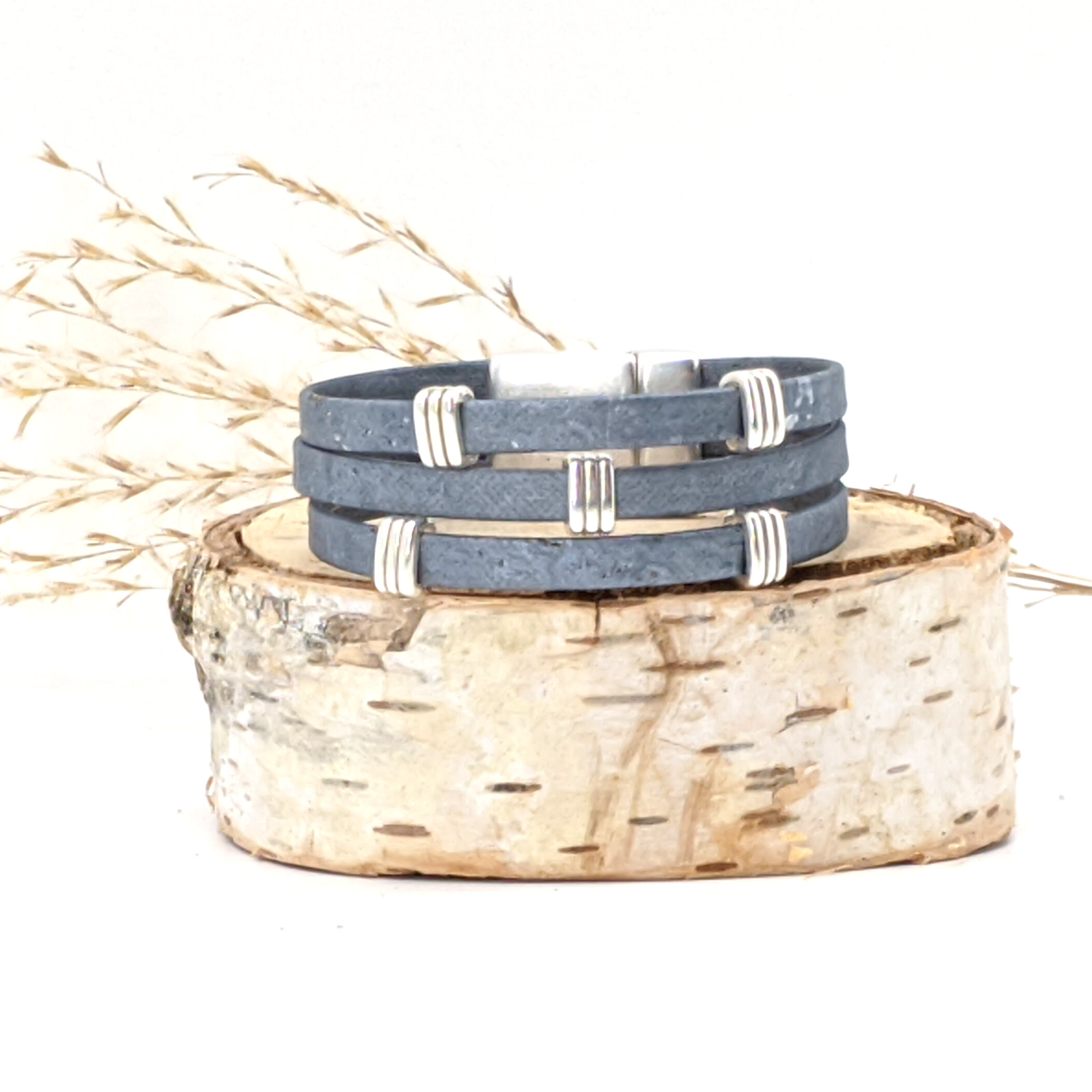 modern wide trio cork bracelert in grey