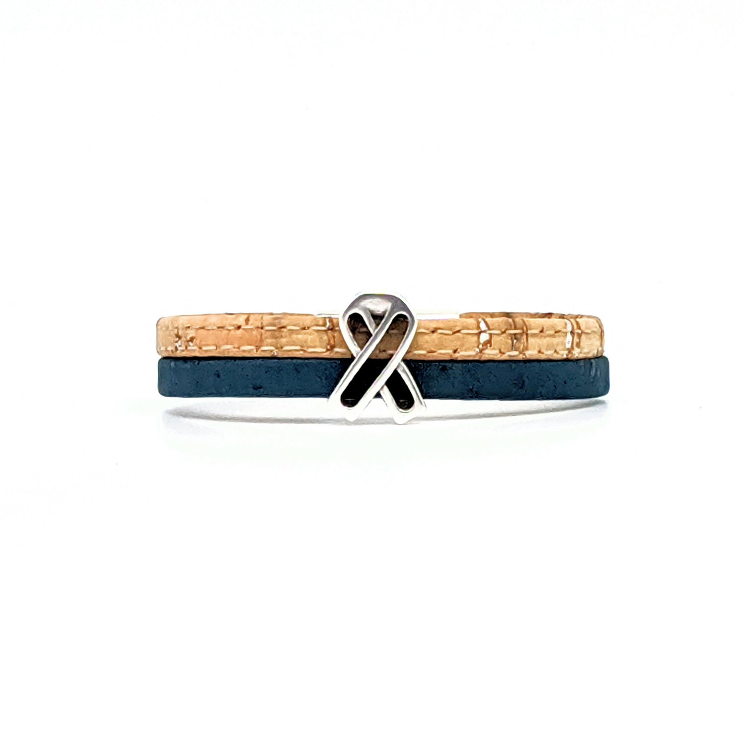Classic Cork Bracelet With Cancer Ribbon Motif