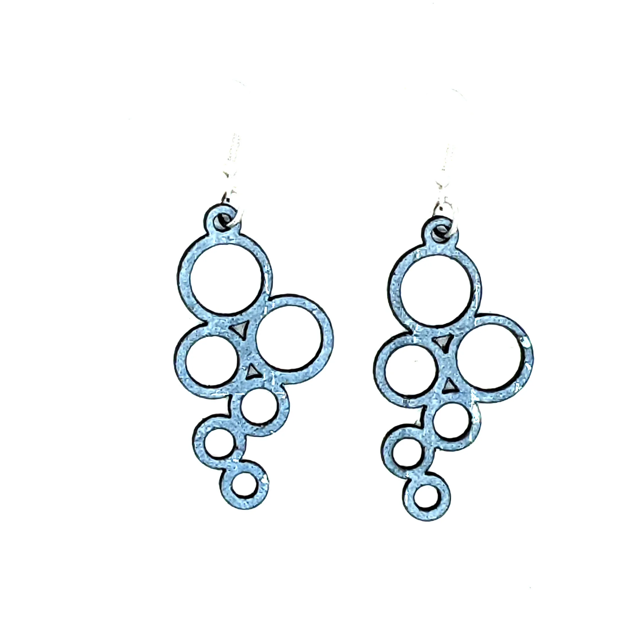 Falling Circles cork earrings in blue, lightweight
