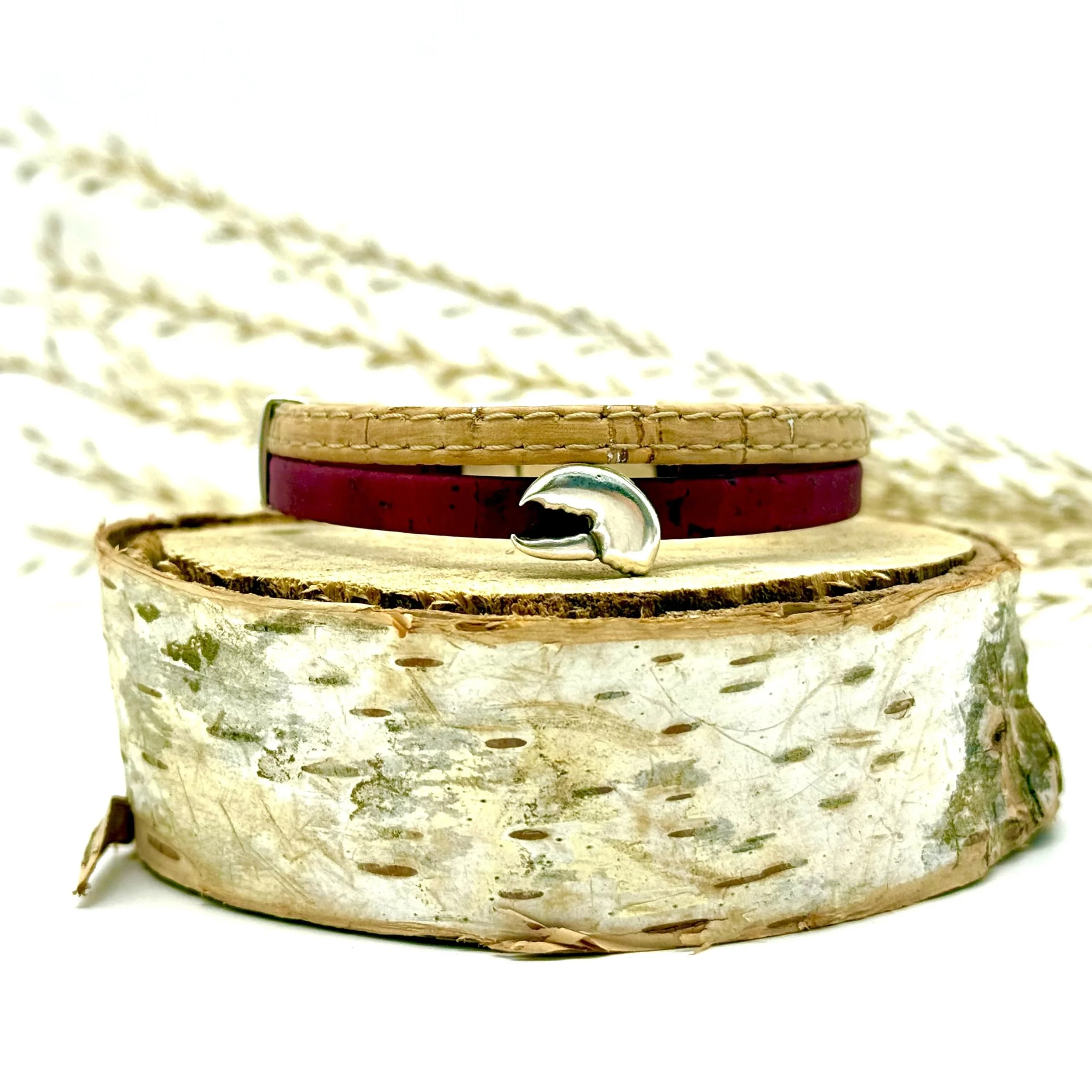 Classic cork bracelet lobster claw in wine.jpg