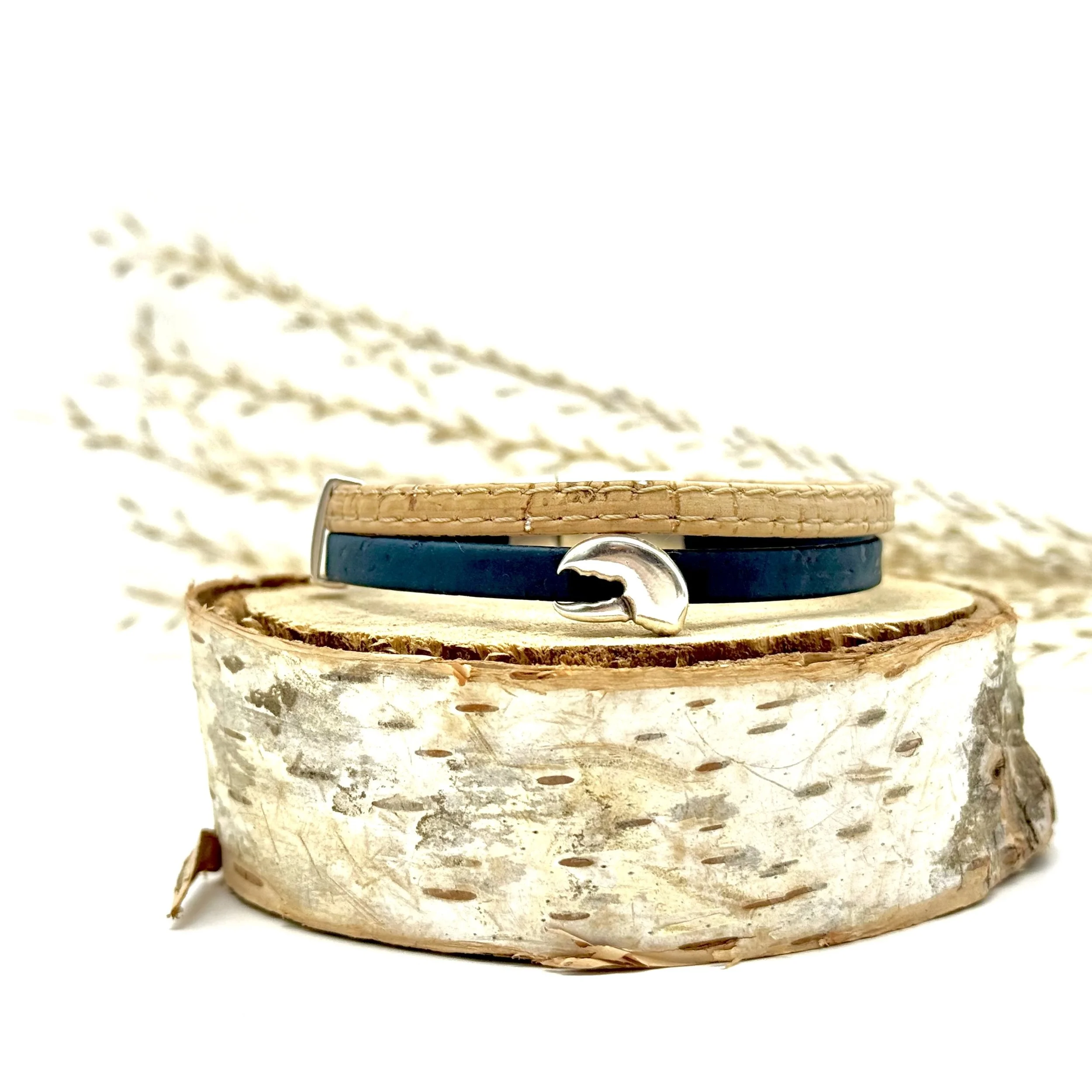 Classic cork bracelet lobster claw in teal.jpg