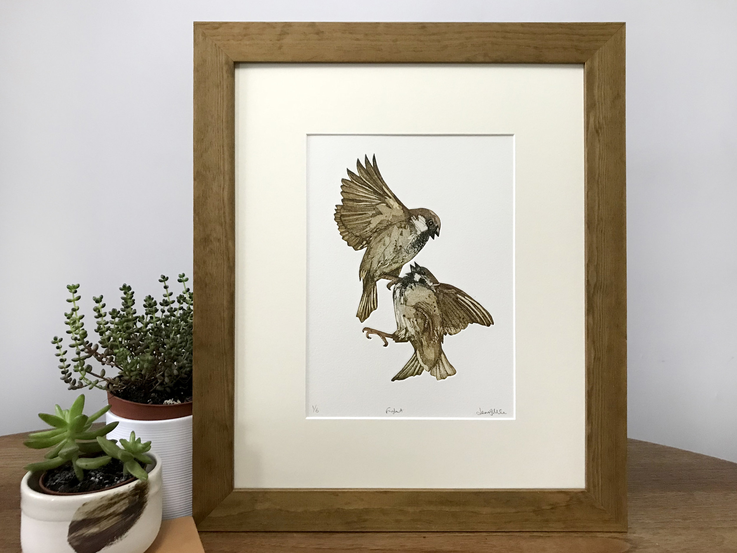 Fighting sparrows. 2018. Handcut Etching. Edition of 6. SOLD OUT