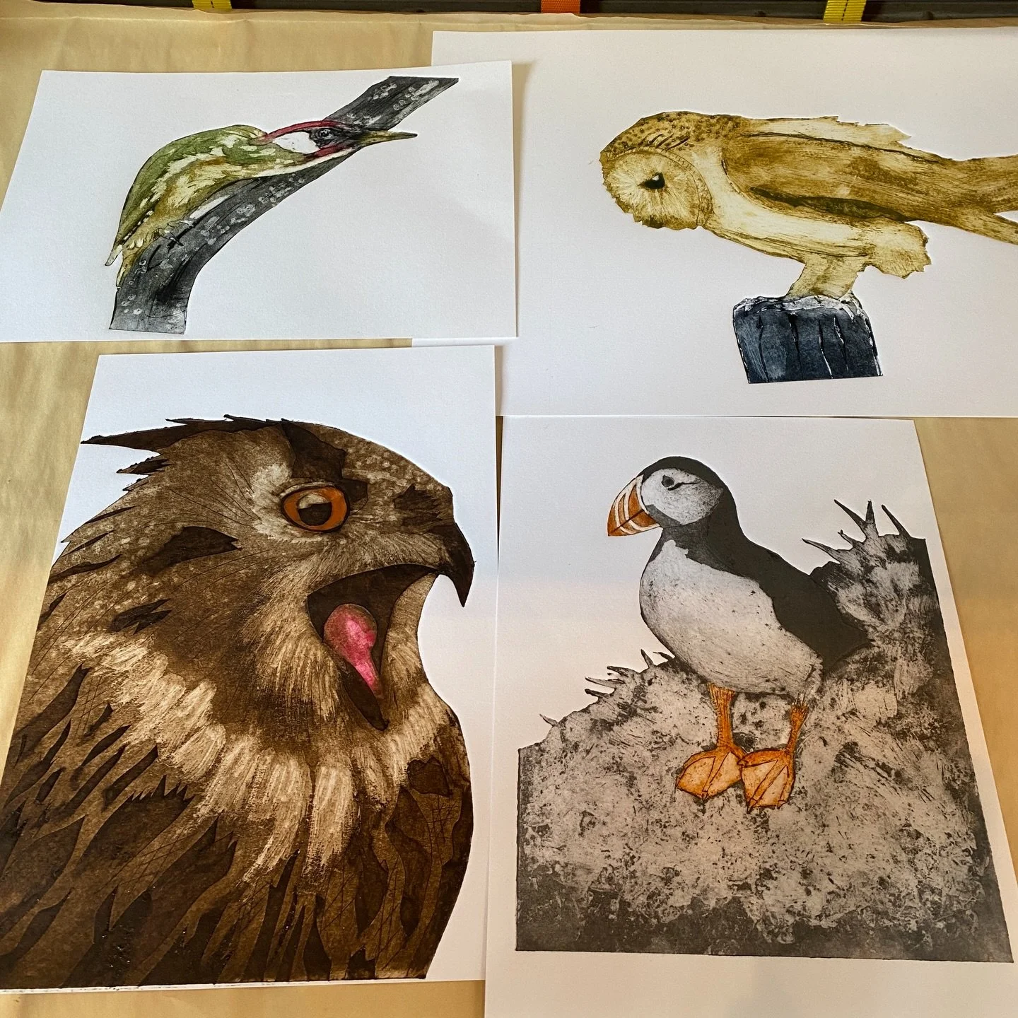 An absolute fantastic day of Birds in collagraph  @ironpressprintmaking in Lancaster 
Just look at the incredible work made! what a talented bunch 
Do check out my website for workshops coming up and my online courses for a glimpse into collagraph pr