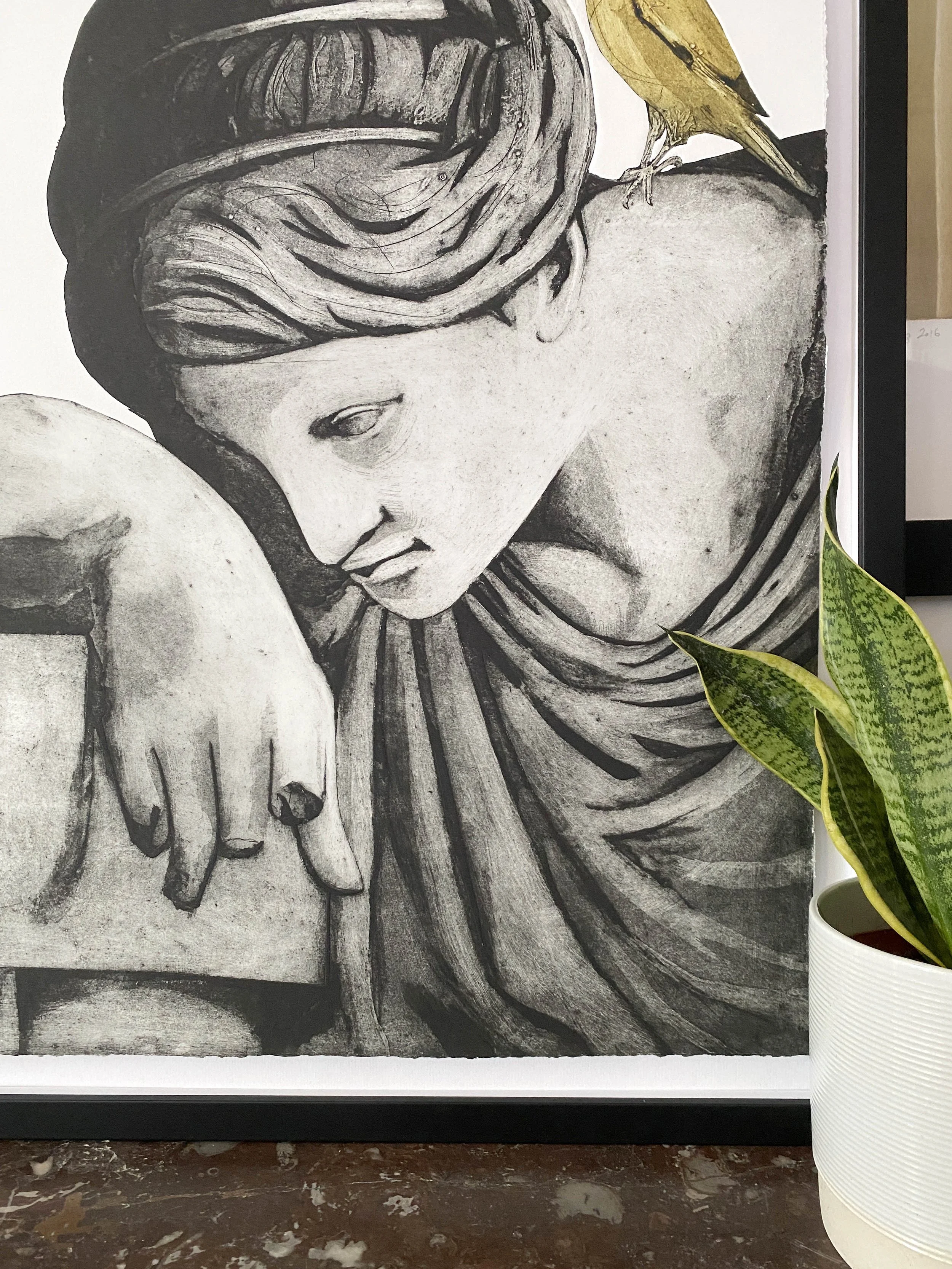 HOPE statue and greenfinch framed detaill small.jpg