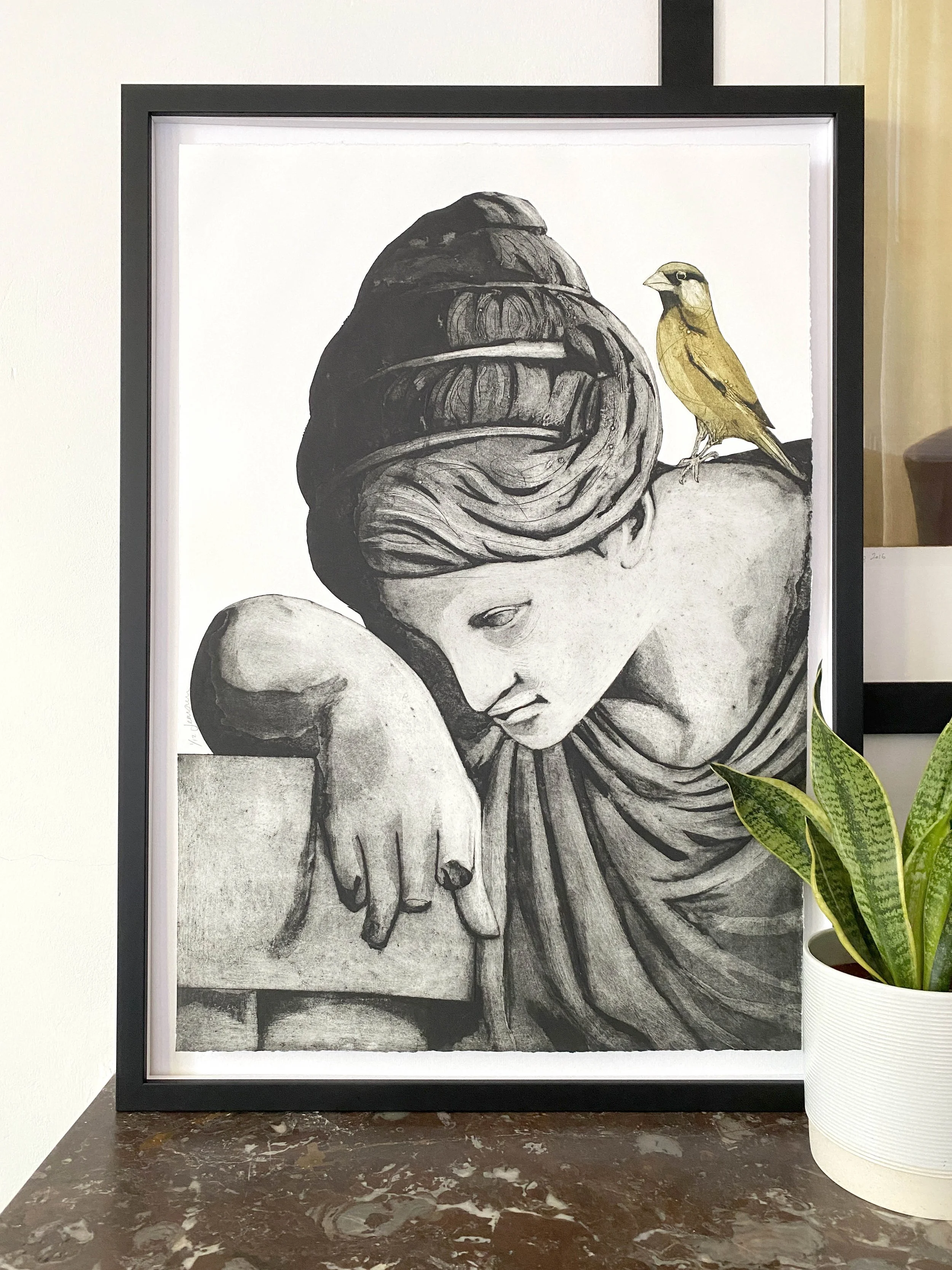 HOPE statue and greenfinch FRAMEDsmall.jpg