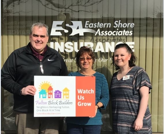 Eryl Christiansen and Regina Lunkenheimer,Eastern Shore Associates pose with Jennifer as she thanks them for becoming the newest FBB RENOVATOR supporter. Eastern Shore is an organization with over 80 insurance professionals operating from 7 branch offices throughout Central and Upstate New York. They work with over 30 insurance companies, giving Them the ability to find the best solution to each of their customers' insurance needs. The employees live and work in the same communities as their customers, and are dedicated to helping protect the homes, automobiles, businesses, and lives of our neighbors. Supporting the FBB project is a natural for Eryl and Regina and the entire Eastern Shore team.