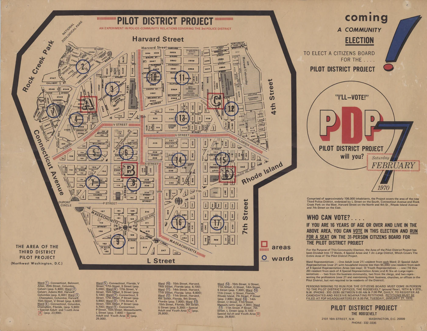 Courtesy National Building Museum. Map featured in their exhibit on Pilot District Project . c1970.