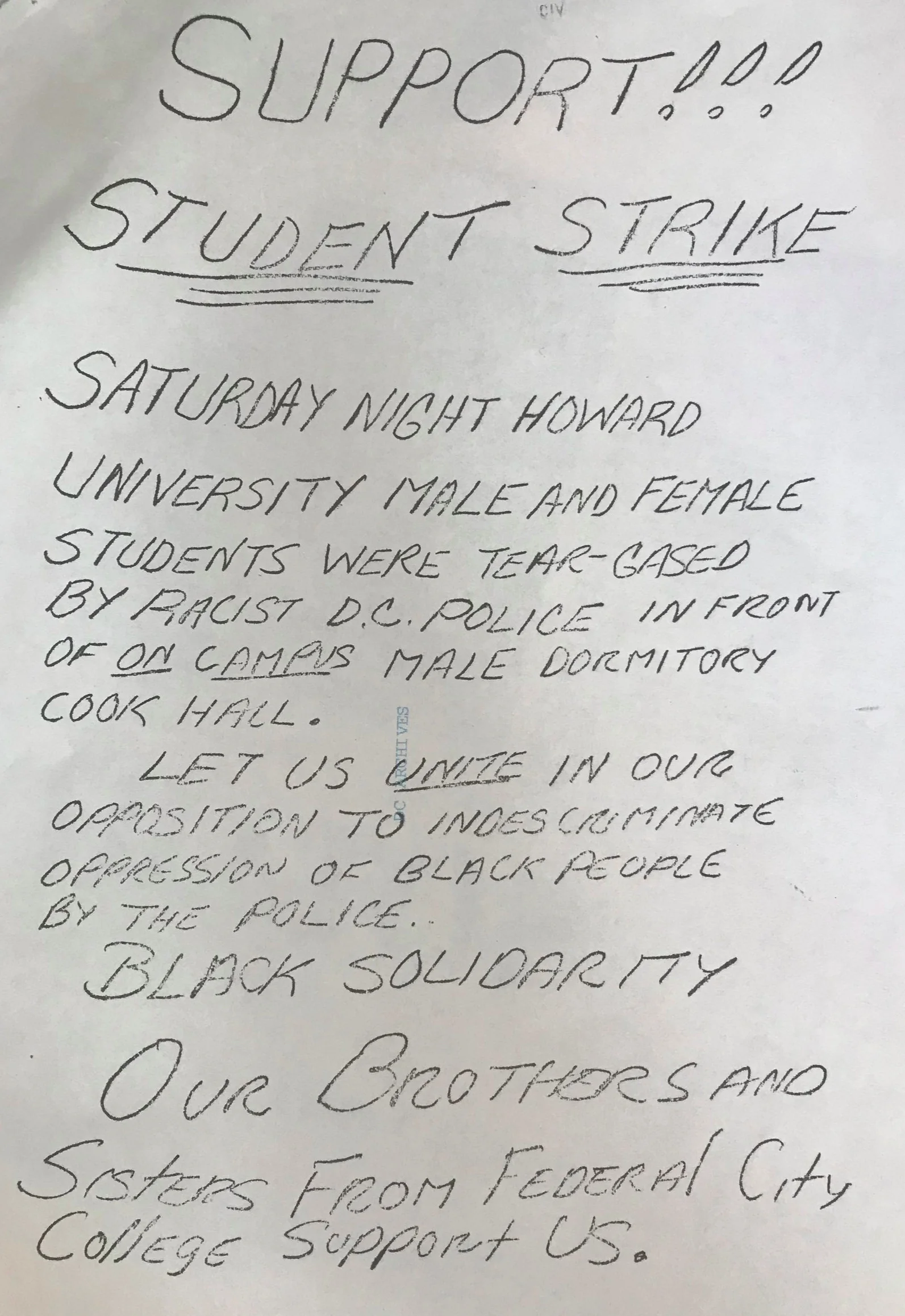4 november 1968 & howard u students protest tear gassing by white police officers