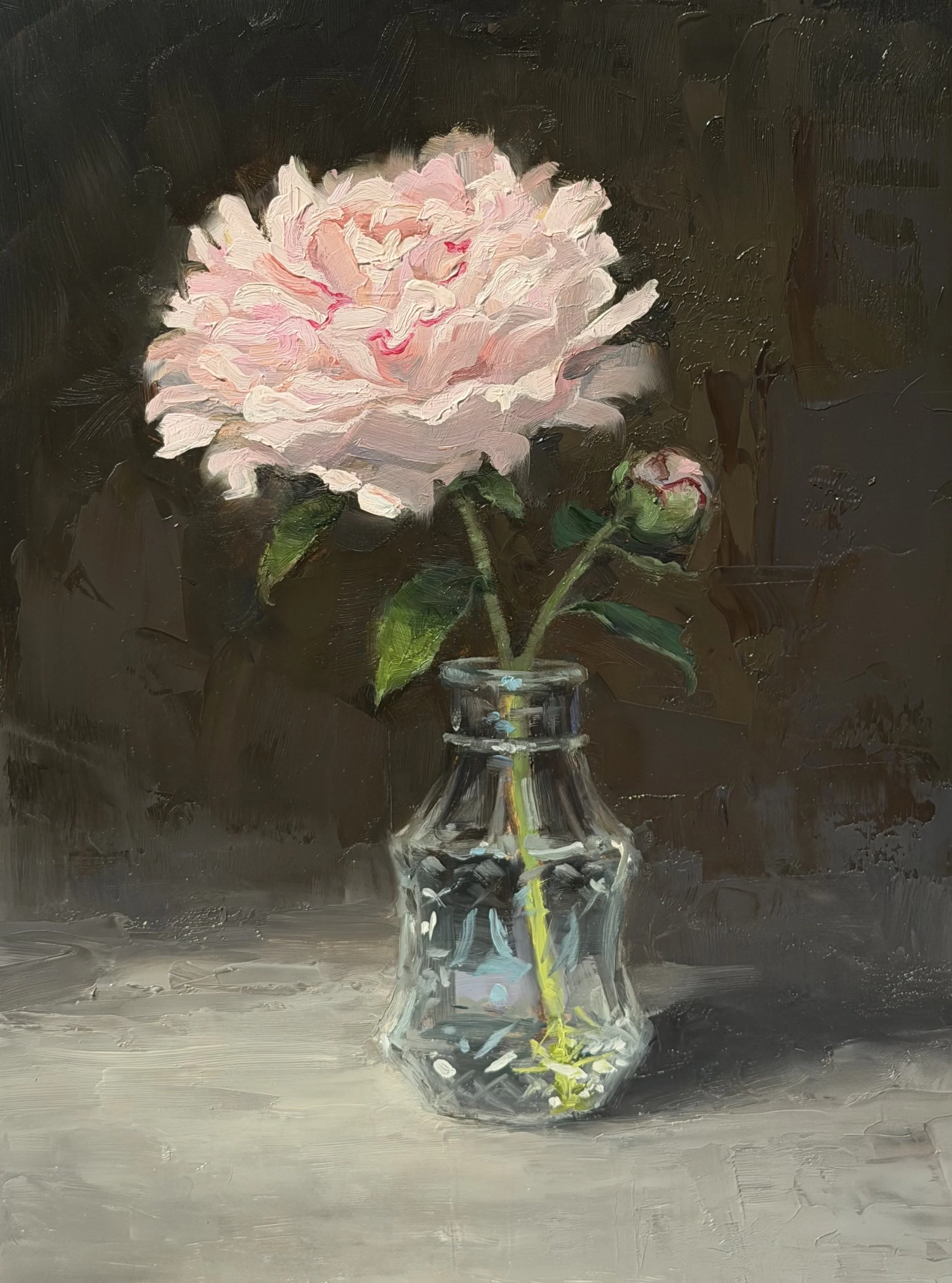 Pink Peony in Glass Vase - Original