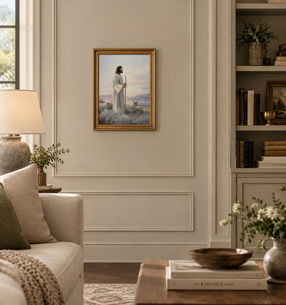 Serene Shepherd Painting in Warm Living Room.png