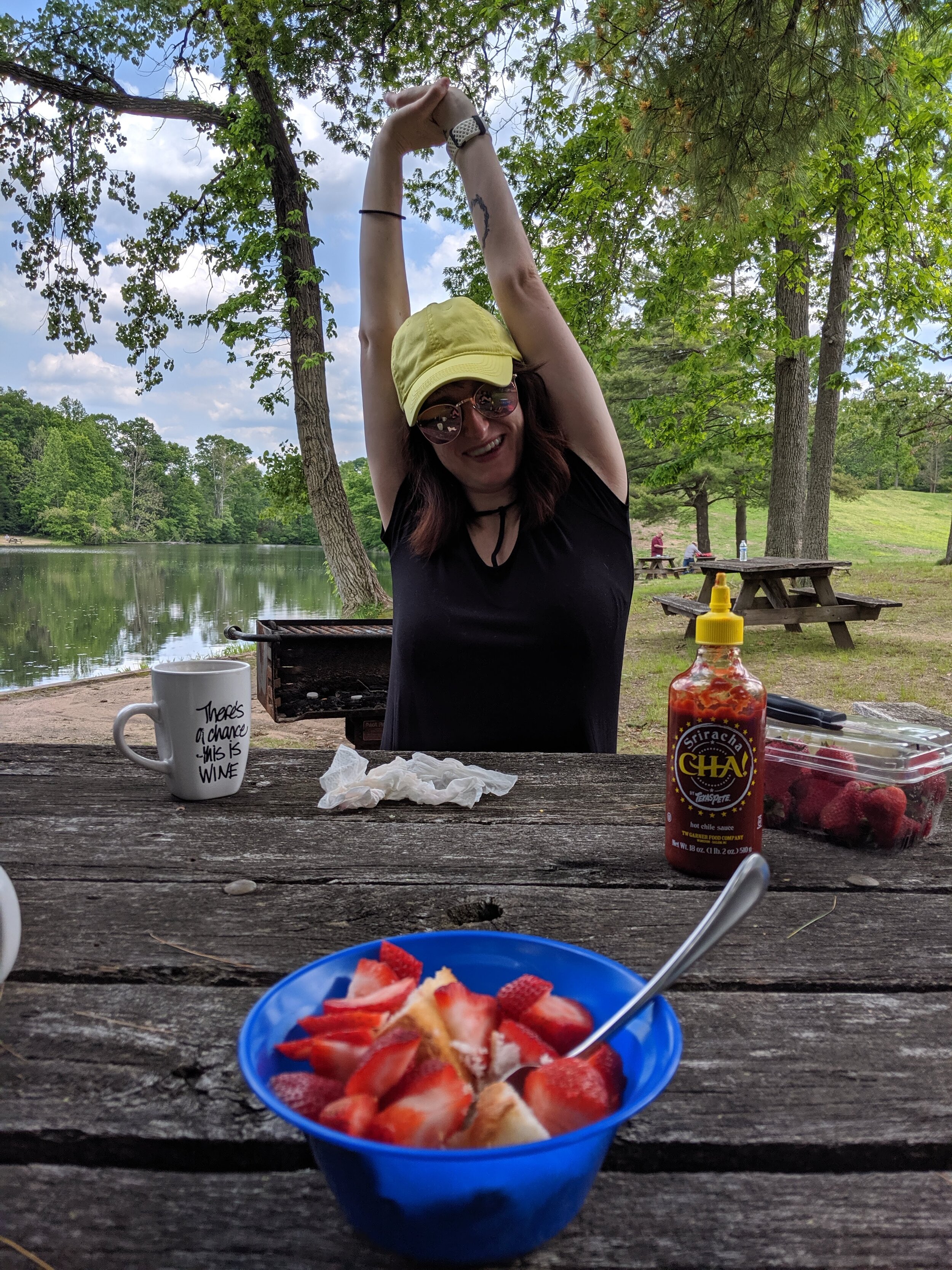  Strawberries and stretches at a free campsite in Connecticut 