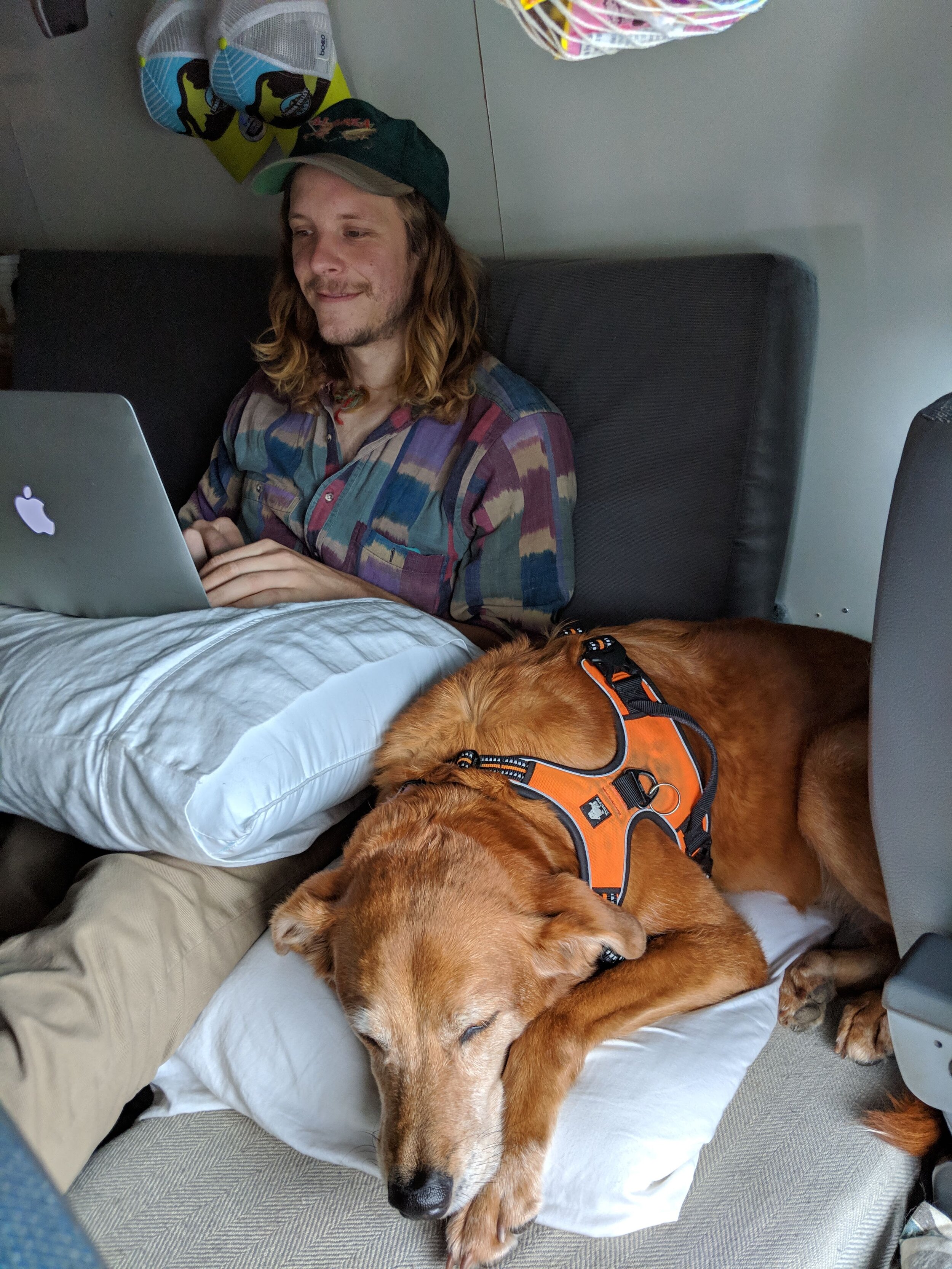  The couch in the bus is good for working and sleeping 