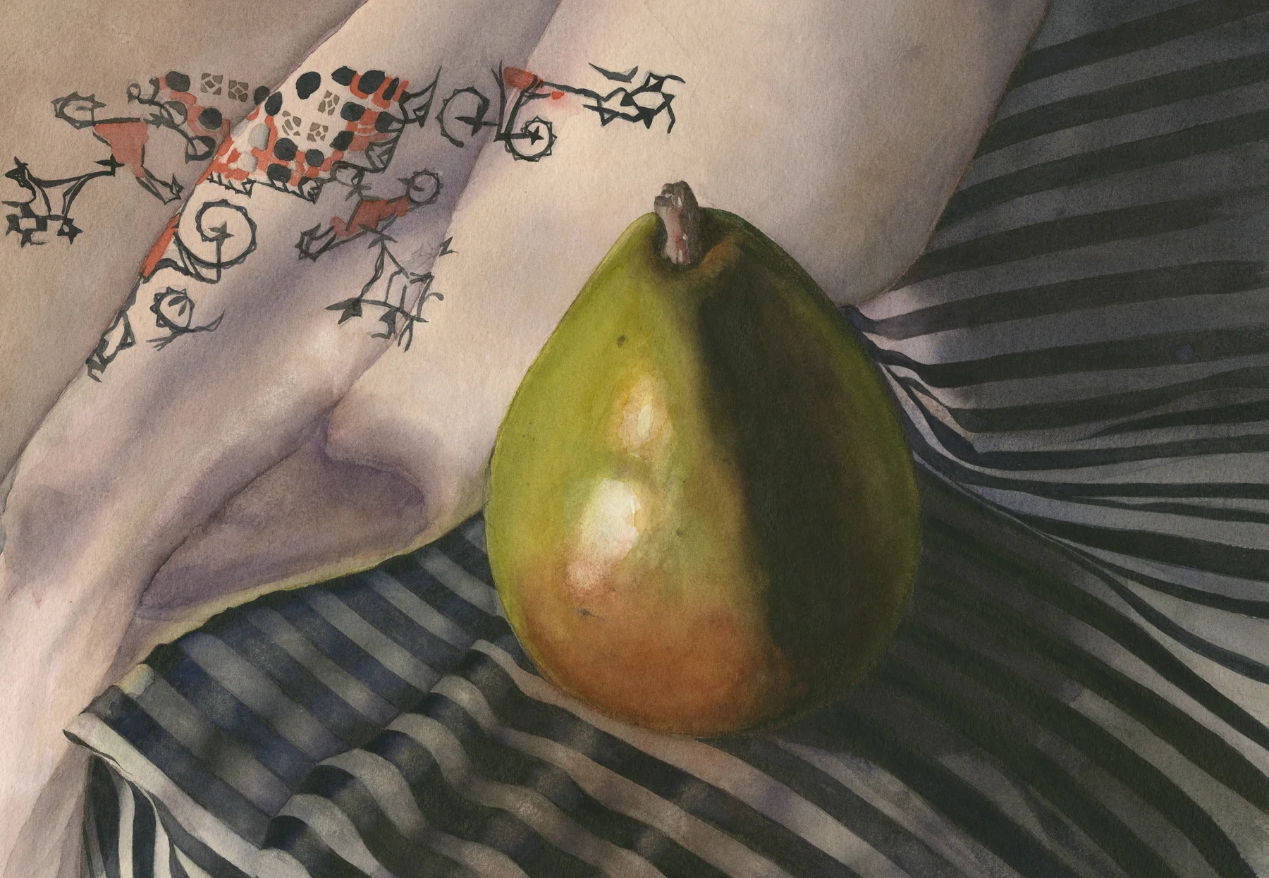 "Pear on Striped Cloth"