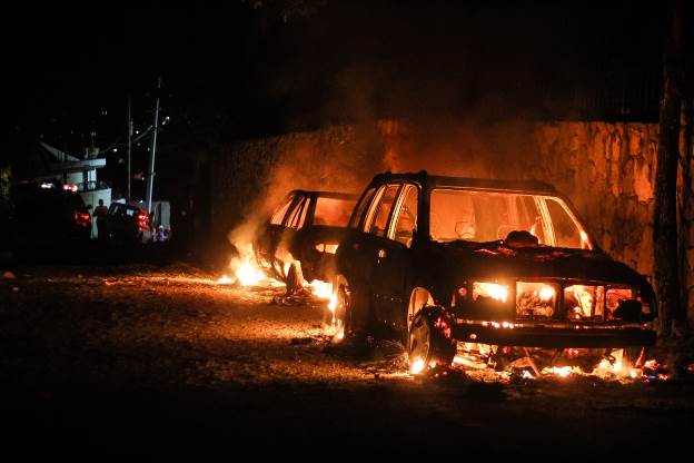 A guest’s burning car, near the Red Cross building, August 10, 2013