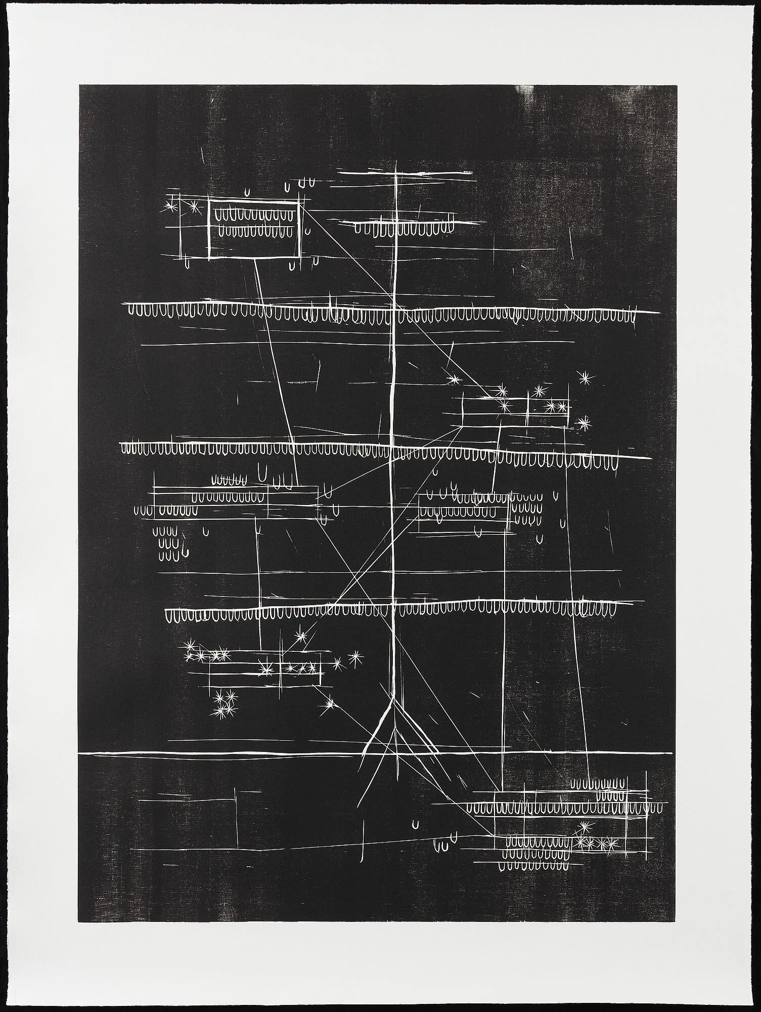 Figure 5: Ester Fleckner. I navigate in collisions, (Jeg navigerer i kollisioner), 1, 2014–2015. Woodcut on paper, 101 x 75 cm. Courtesy of the artist, Avlskarl Gallery, Copenhagen, and Galerie Barbara Wien, Berlin. (Photo: Anders Sune Berg)