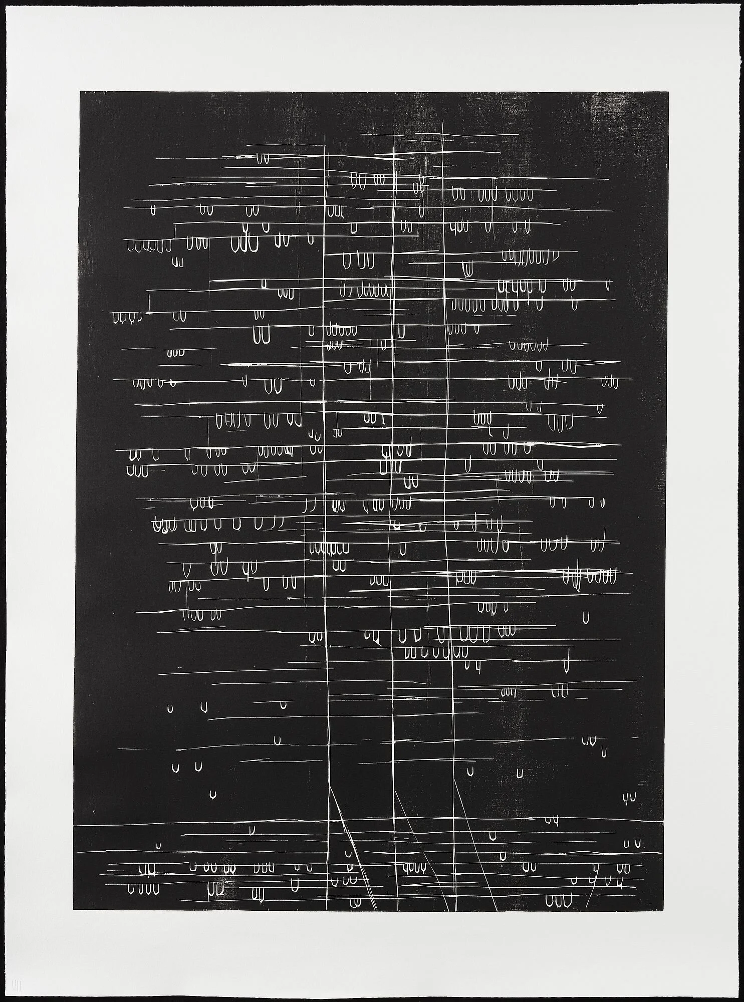Figure 6: Ester Fleckner. I navigate in collisions, (Jeg navigerer i kollisioner), 4, 2014–2015. Woodcut on paper, 101 x 75 cm. Courtesy of the artist, Avlskarl Gallery, Copenhagen, and Galerie Barbara Wien, Berlin. (Photo: Anders Sune Berg)