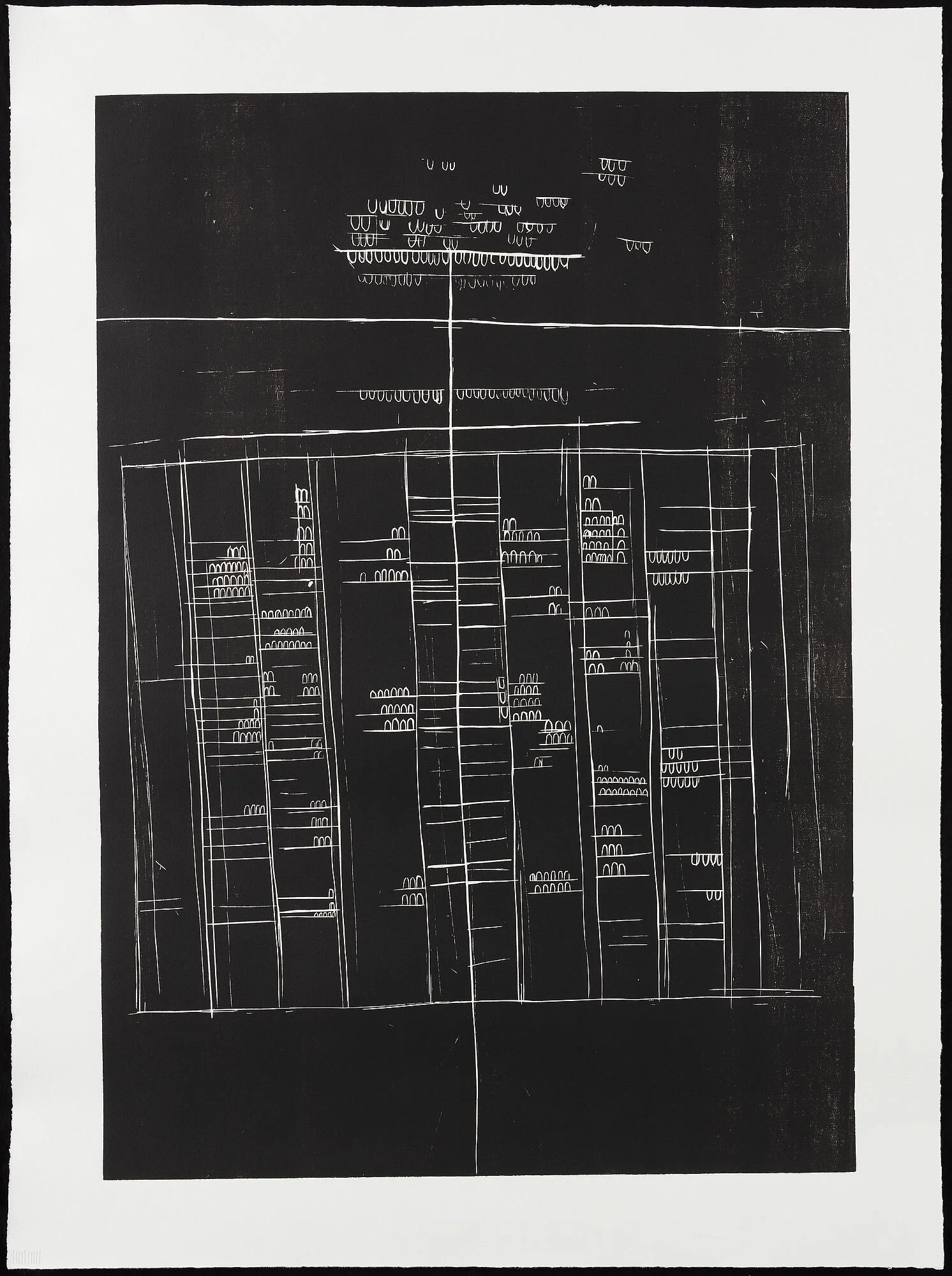 Figure 10: Ester Fleckner. I navigate in collisions, (Jeg navigerer i kollisioner), 10, 2014–2015. Woodcut on paper, 101 x 75 cm. Courtesy of the artist, Avlskarl Gallery, Copenhagen, and Galerie Barbara Wien, Berlin. (Photo: Anders Sune Berg)