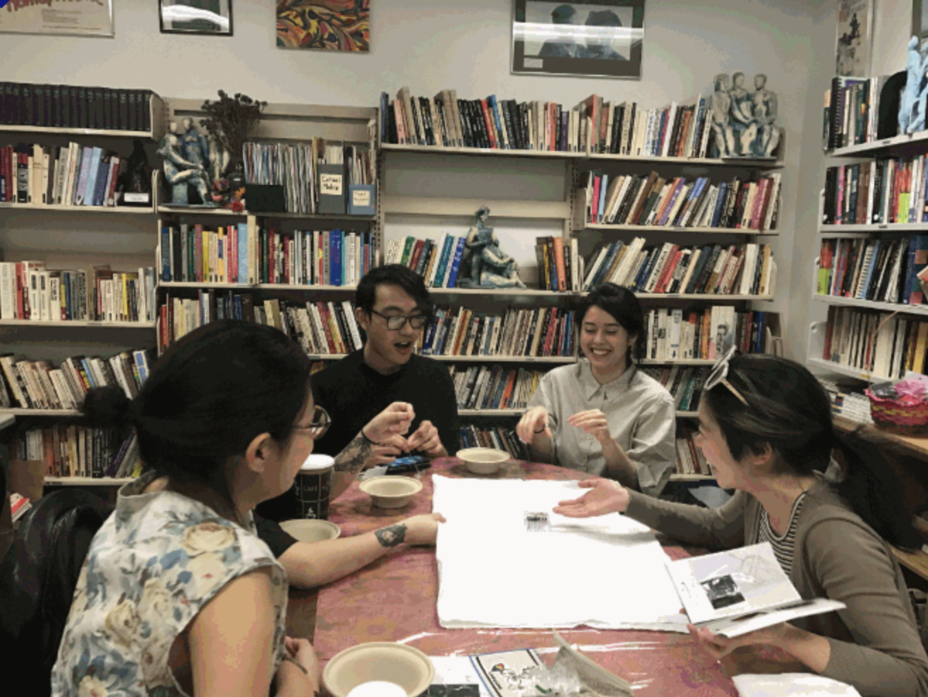 Sewing, under Alina’s direction: Linda, Sally, Alex, Rachel, and Alina. Image courtesy of the artist.