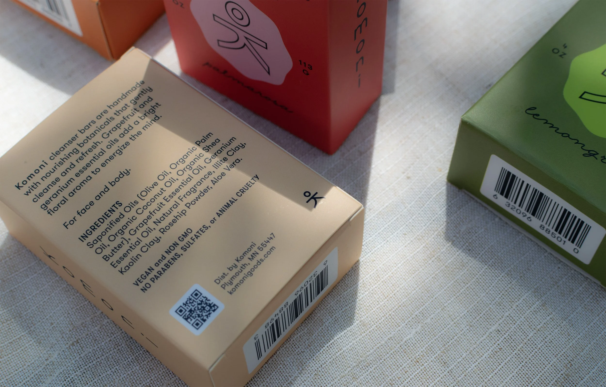 Komoni soap packaging design by Abby Haddican