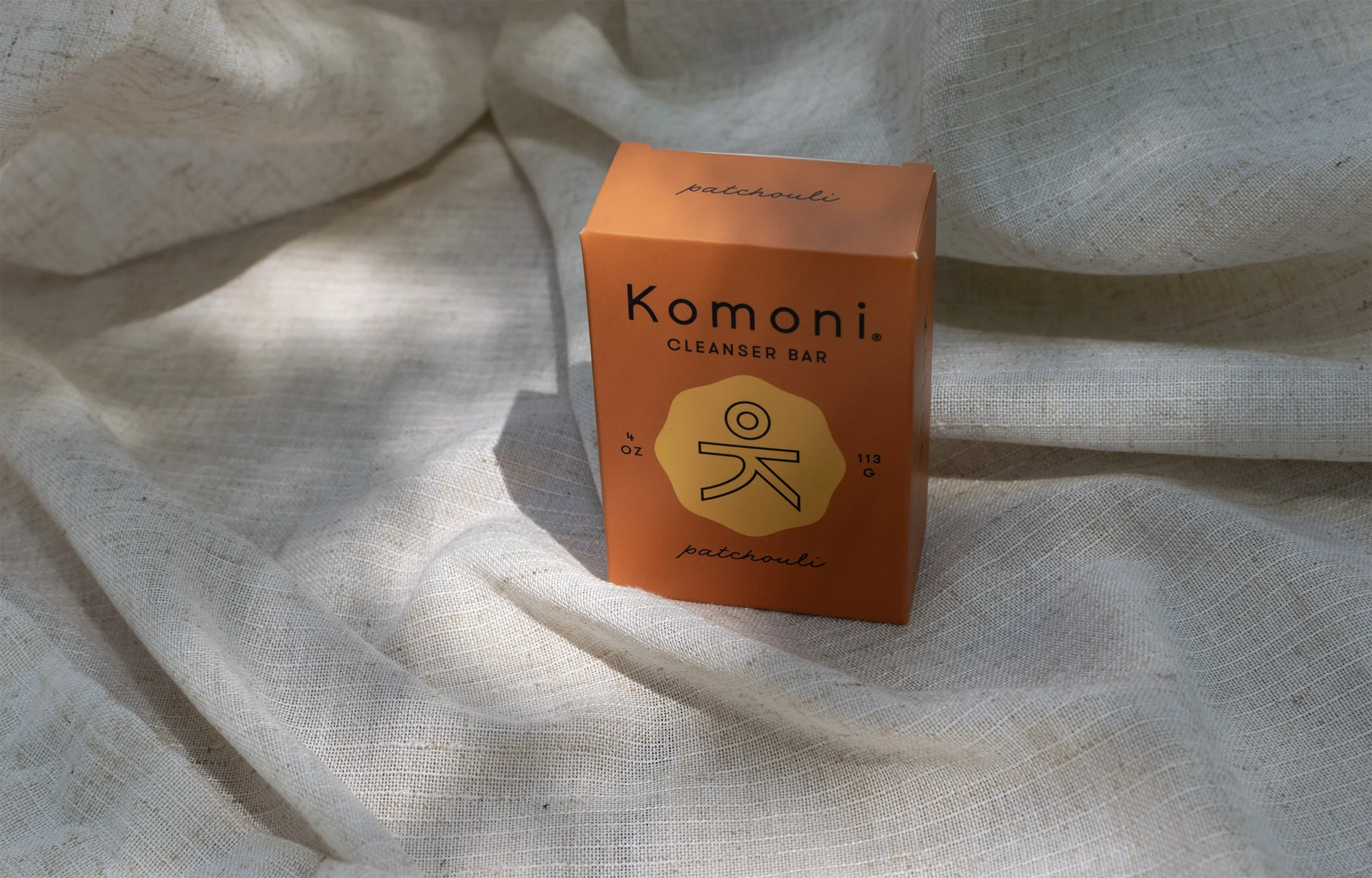 Komoni patchouli soap packaging designed by Abby Haddican