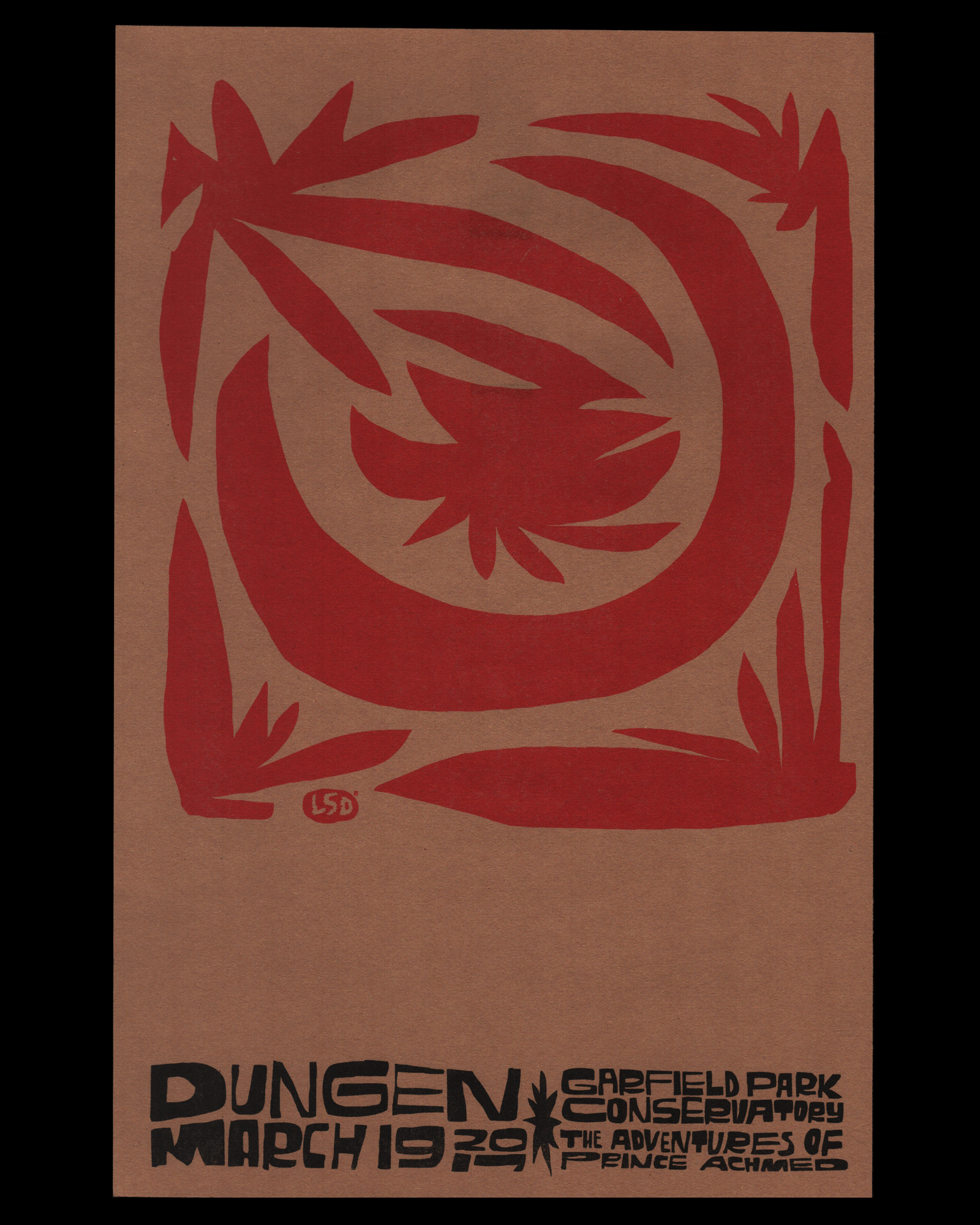 Dungen at Garfield Park Conservatory, 2017 11’ x 17” 2-color risograph poster on kraft paper by Cody Hudson