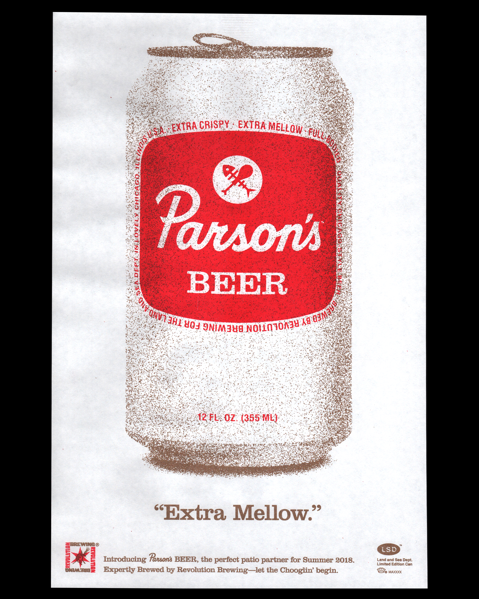 Parson’s Beer Promo Poster, 2018 11” x 17” 2-color risograph print