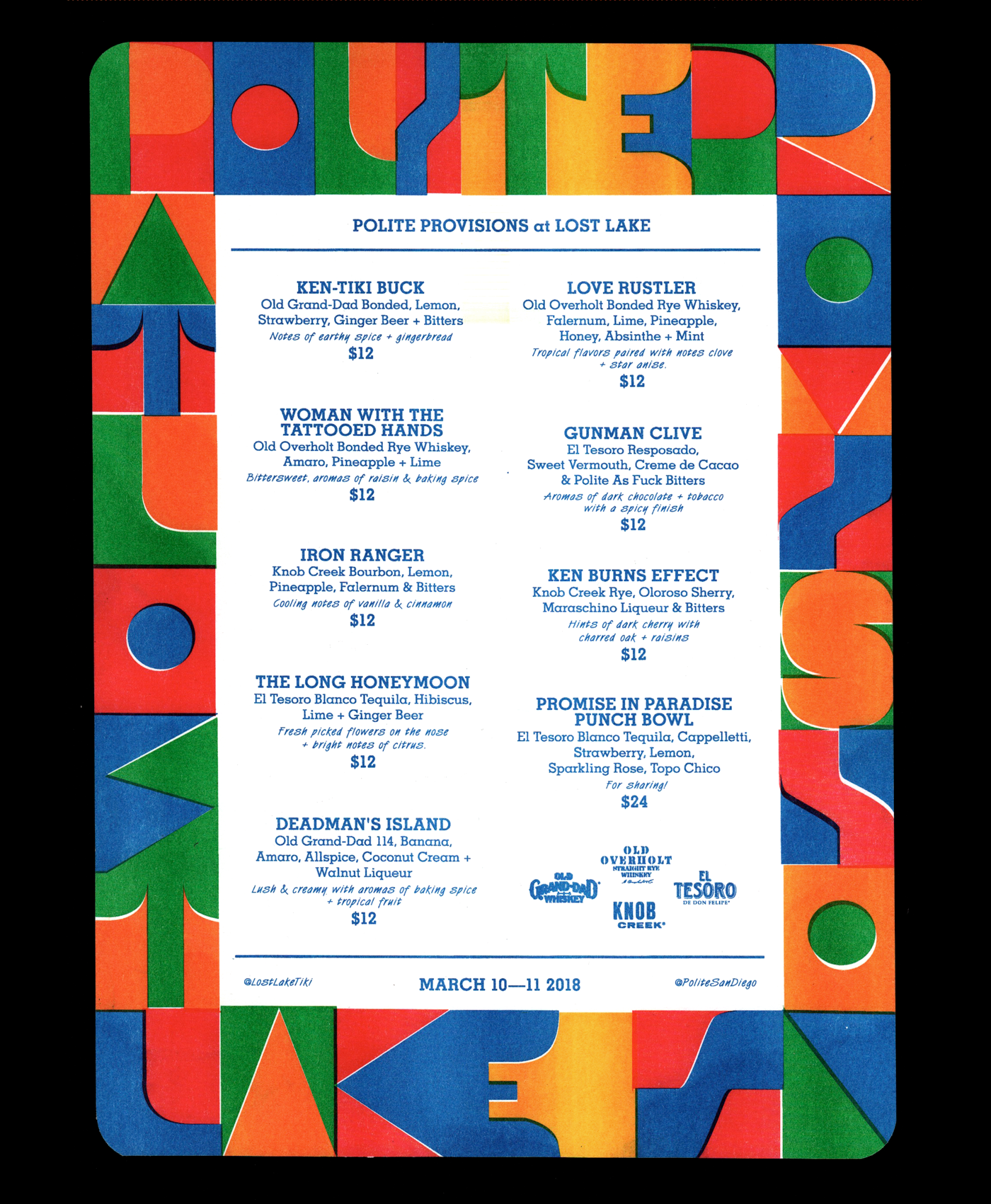 Polite Provisions at Lost Lake Menu, 2018 4-color risograph print on cardstock