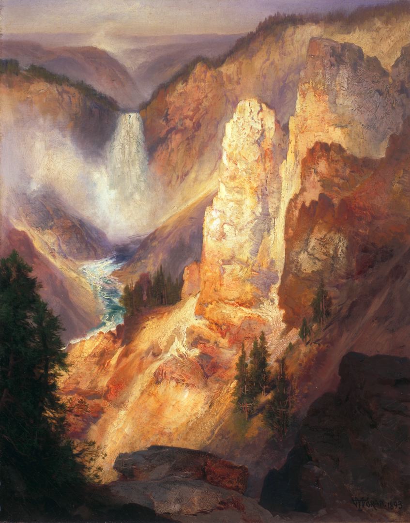  THOMAS MORAN (1837–1926)   Grand Canyon of the Yellowstone , 1893.&nbsp;Oil on canvas.&nbsp;19 7/8 x 15 7/8 inches. 