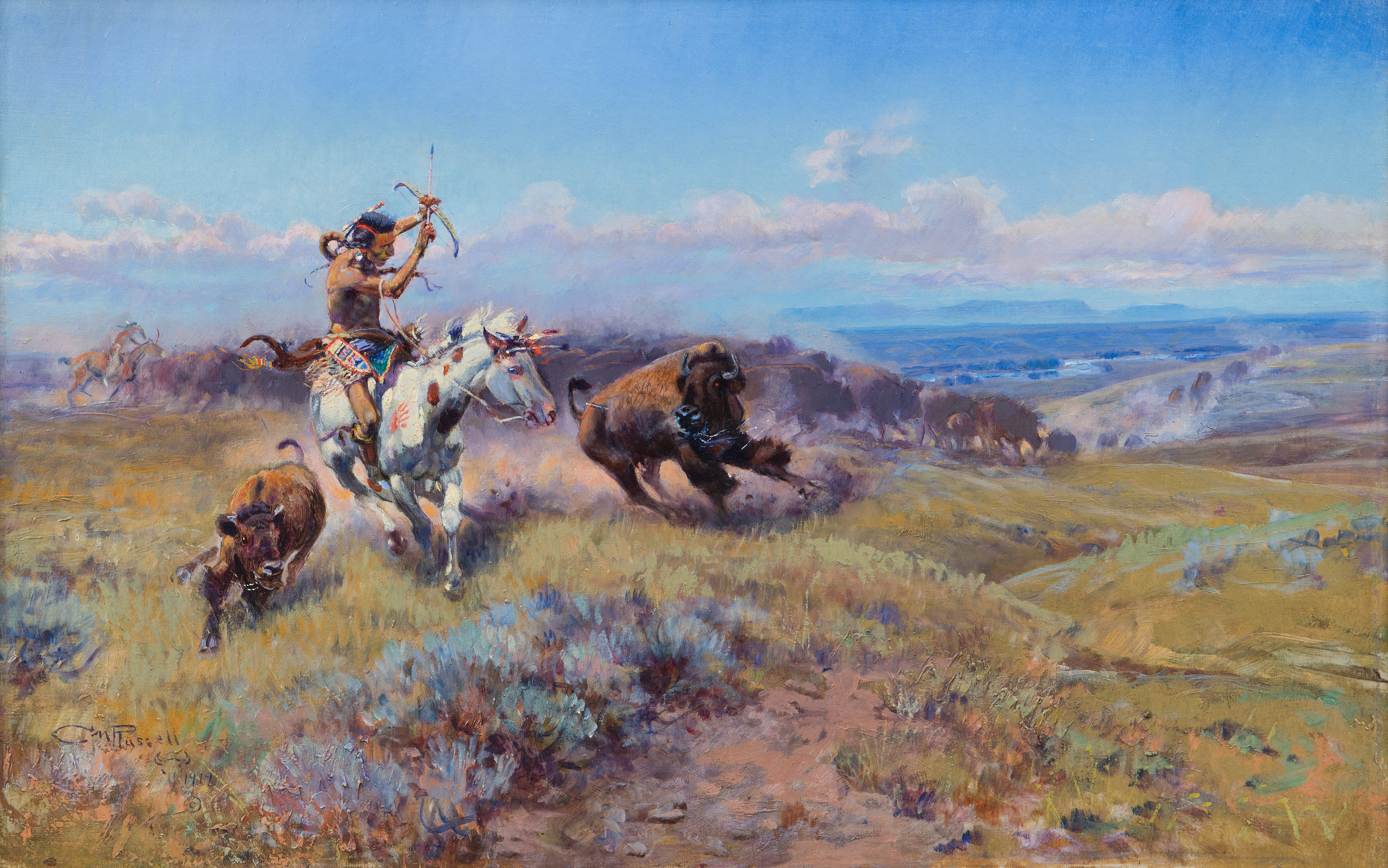  CHARLES M. RUSSELL (1864-1926)   Fighting Meat,&nbsp; 1919.&nbsp;Oil on canvas.&nbsp;16 x 24 inches. 