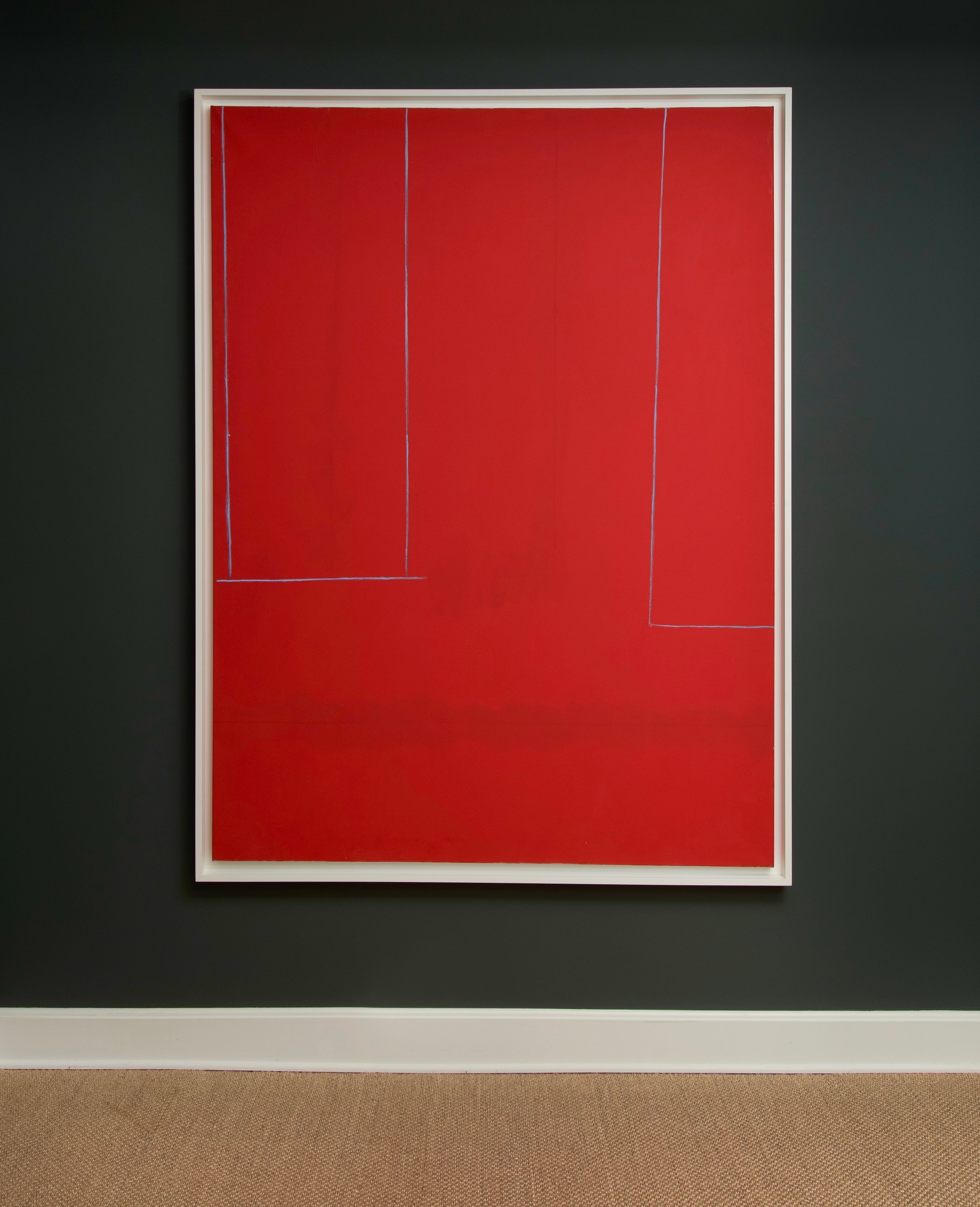  ROBERT MOTHERWELL (1915-1991)   Untitled (Open in Red with Blue Lines) , 1969.&nbsp;Acrylic and charcoal on canvas.&nbsp;74 x 55 3/8 inches.   