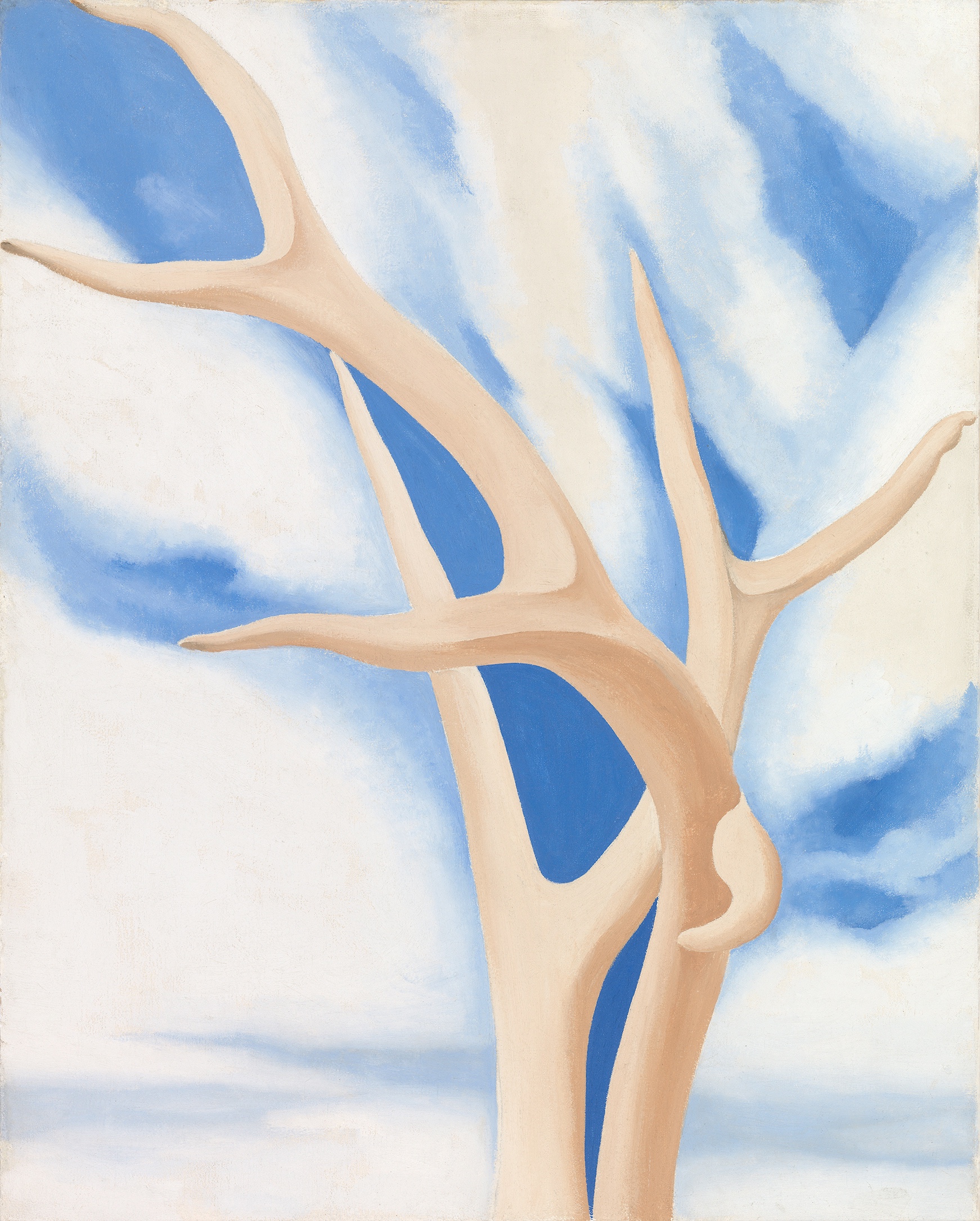  GEORGIA O’KEEFFE (1887-1986)   Deer Horns,  1946.&nbsp;Oil on paper laid on panel.&nbsp;30 ½ x 24 ½ inches. 