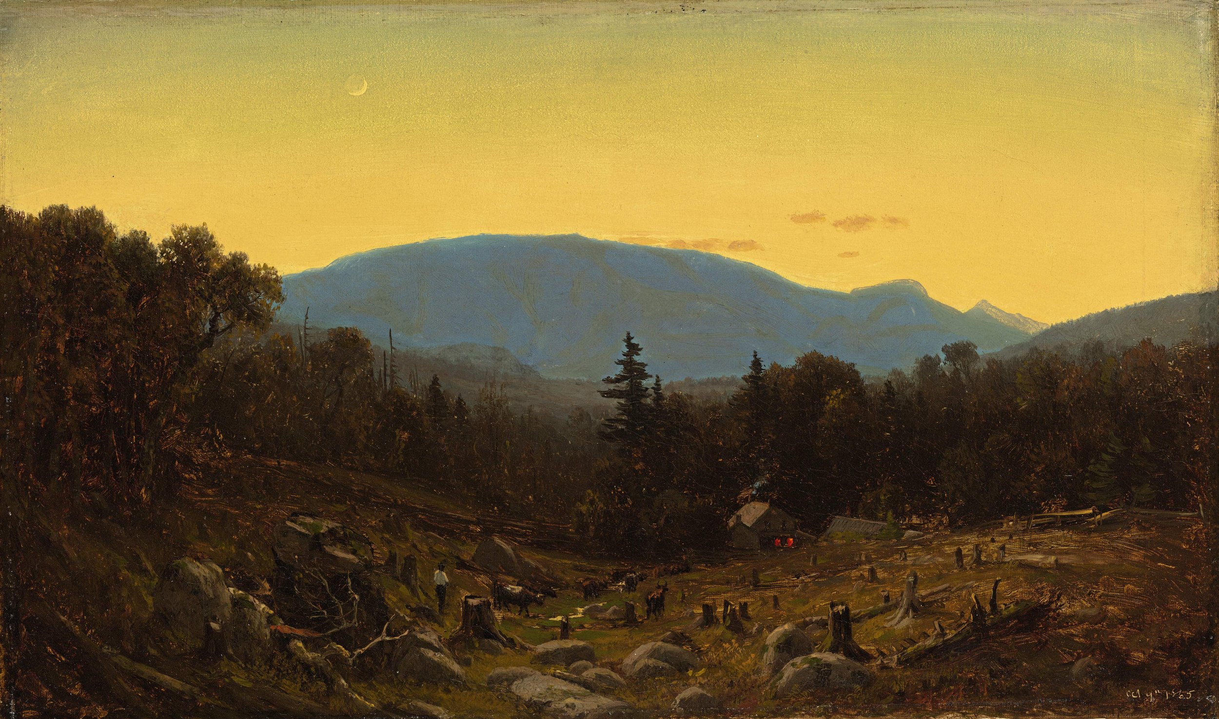  SANDFORD ROBINSON GIFFORD (1823-1880).  A Sketch of Hunter Mountain, Catskills (Twilight in Hunter Mountain) , 1865. Oil on canvas, 10.25 x 17.25 inches 