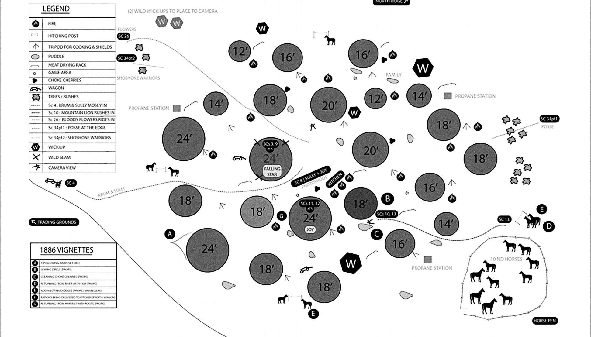 EXT SHOSHONE CAMP - 1882, SITE PLAN WITH NOTES