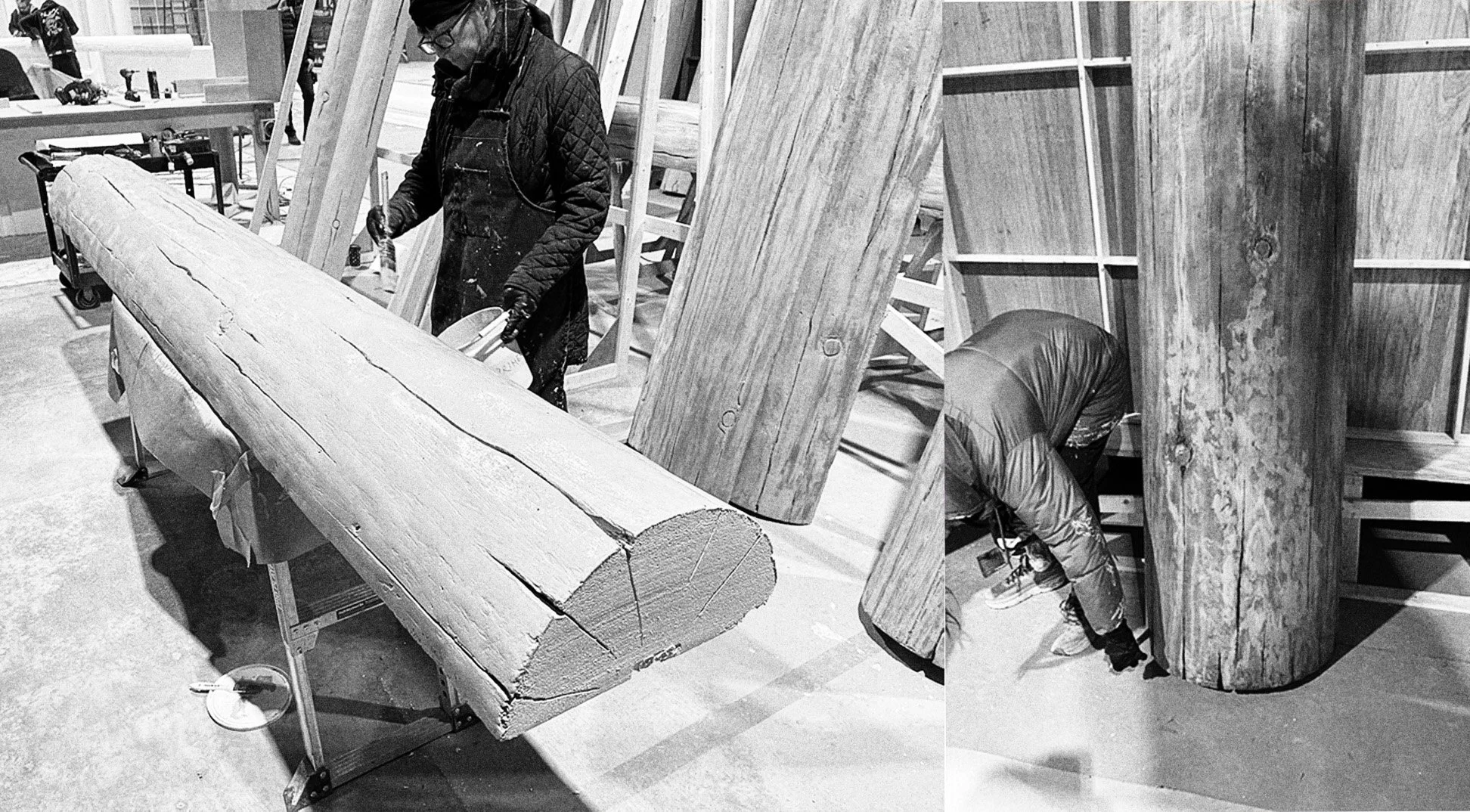  “Wood Log” construction process part 2: Base color painting with additional layers, finished with detailed wood graining and ageing.  