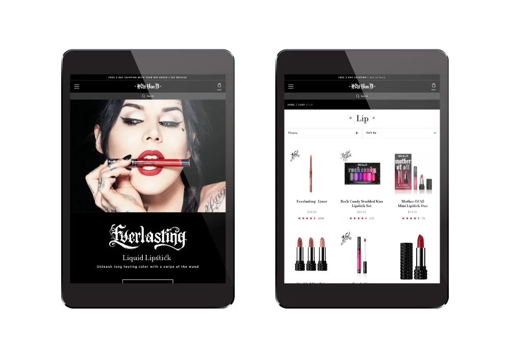Here is the home page and a category page displayed on a tablet.