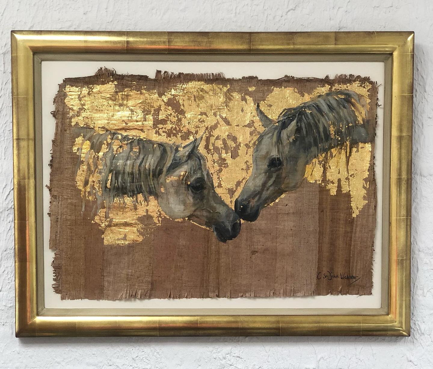 &lsquo;Golden Arabians&rsquo; 43 x 62 cm oil and gold leaf on papyrus. I hope this painting reminds you of soft velvety muzzles, the gentle sound of two horses nusserling and smell of a warm nose. Even if you can&rsquo;t quite stroke them hopefully t