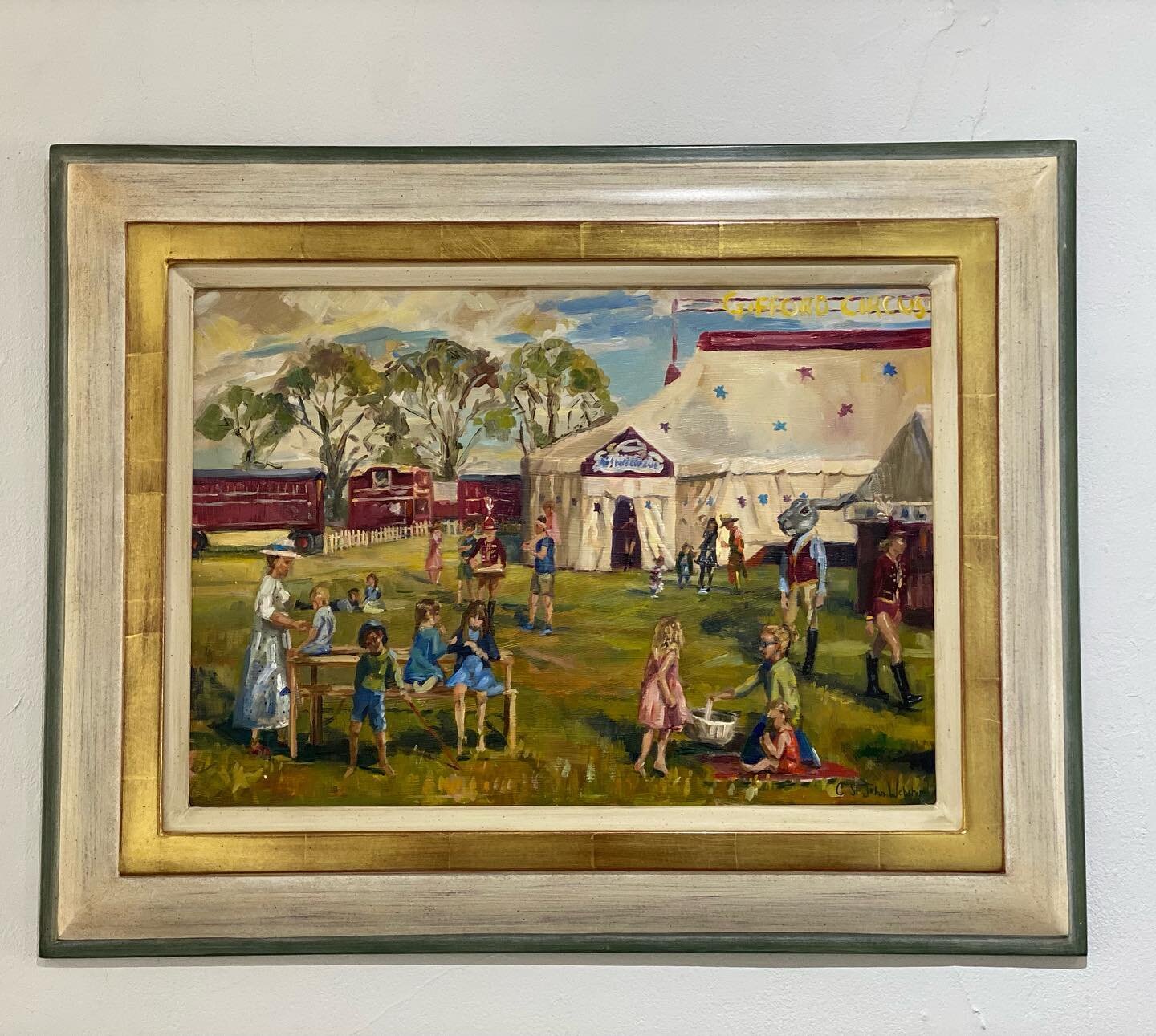 &lsquo;Circus Picnic&rsquo; - the wild and wonderful scenes outside and inside the Giffords circus.  Very excited to show this painting along with other Giffords Circus paintings - which will be in my solo show at the Osborne Studio Gallery which ope