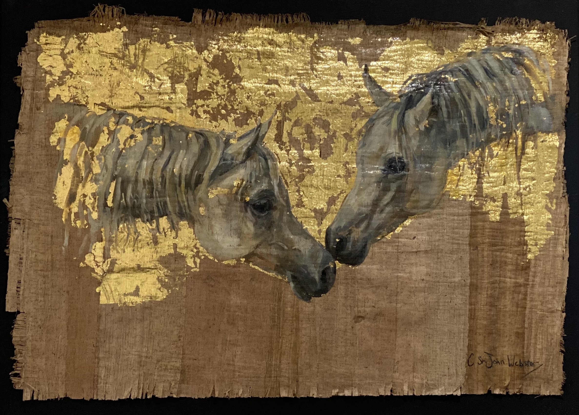 Golden Arabian horses, 43 x 62, oil and gold leaf on papyrus .jpeg