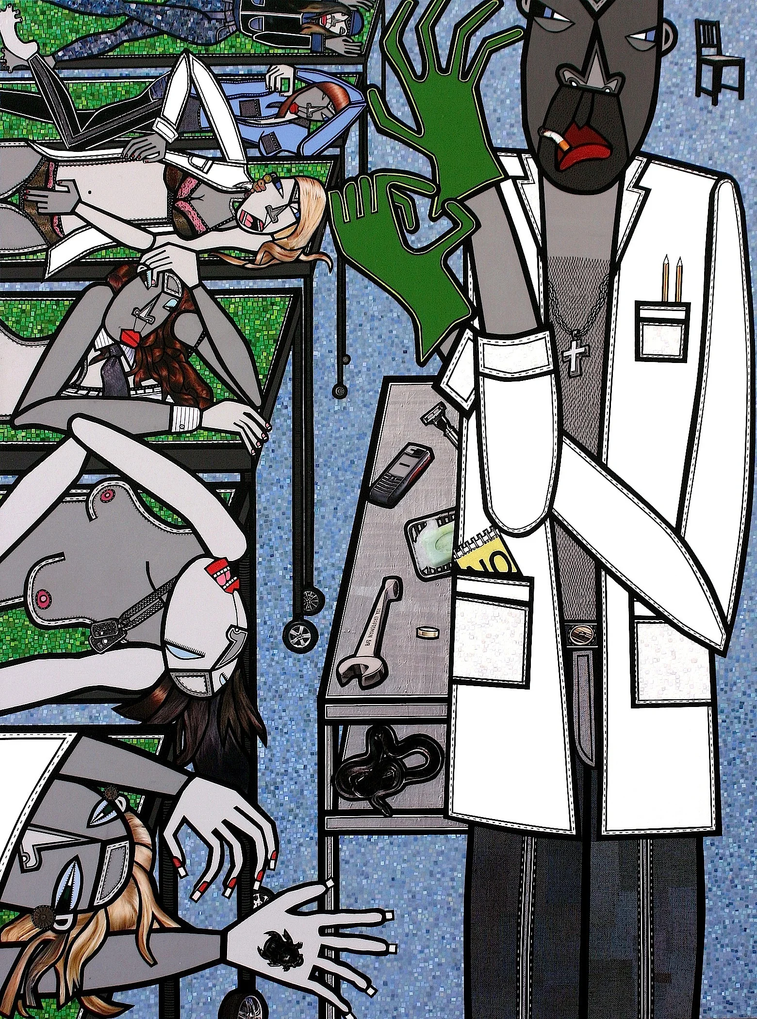 Undertaker, acrylic and paper collage on canvas, inches, 2009, private collection