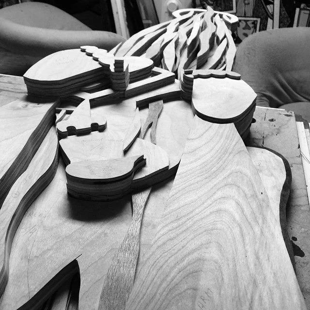Preliminary drawings for black edge relief sculptures based on my own breast cancer journey. These drawings are being transformed into black and white relief sculptures
