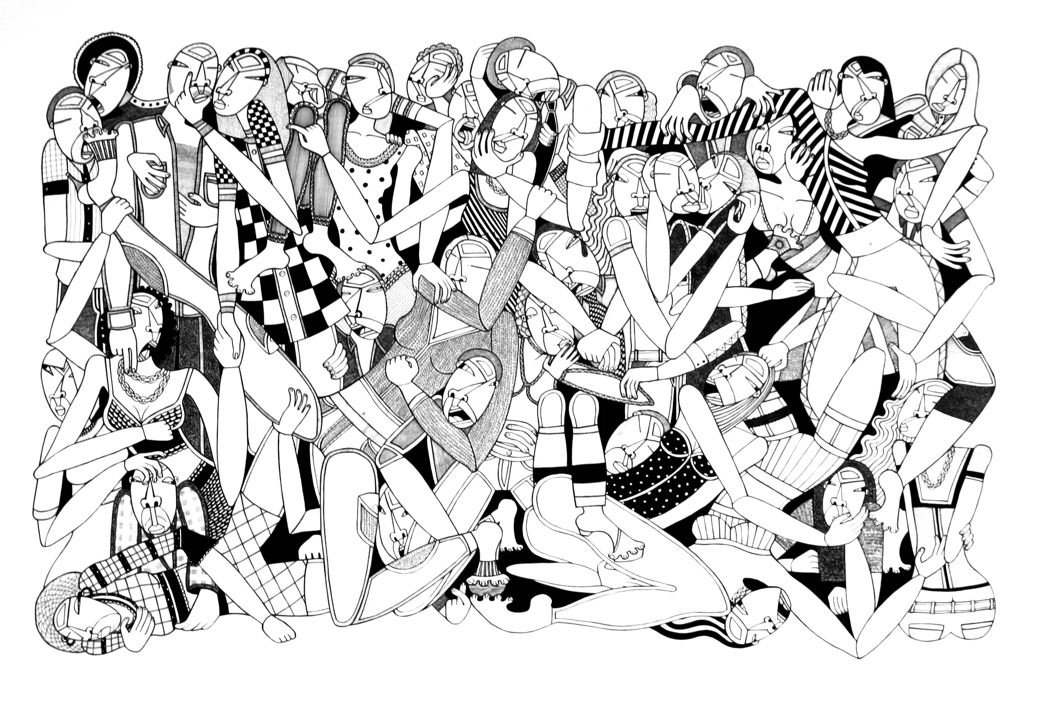 Cat and Dog Fight, 44"x 30", ink on paper, 2010