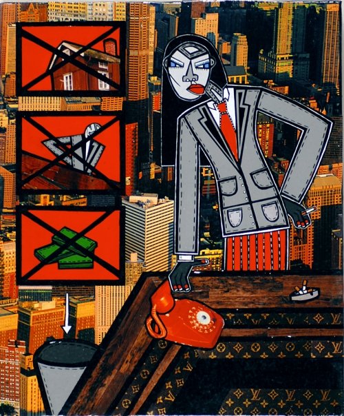 Working Girl, acrylic and paper collage on canvas, 12"x 10", 2007, private collection