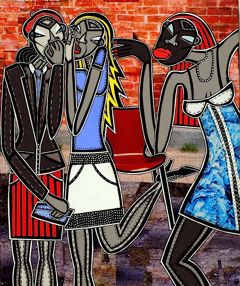 Girls!, acrylic and paper collage on canvas, 12"x 10", 2007, private collection