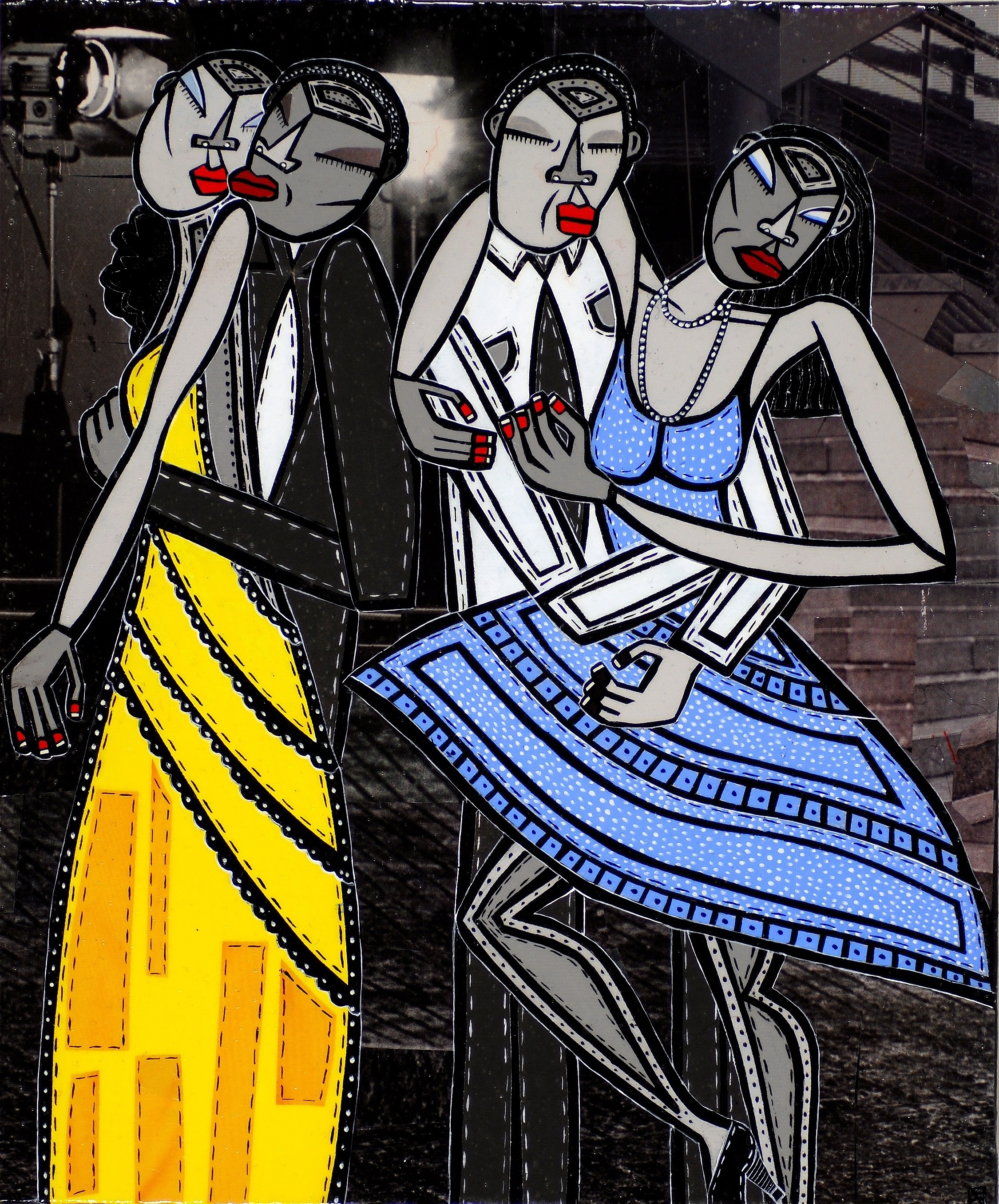 Dancing Queens, acrylic and paper collage on canvas, 12"x 10", 2007, private collection